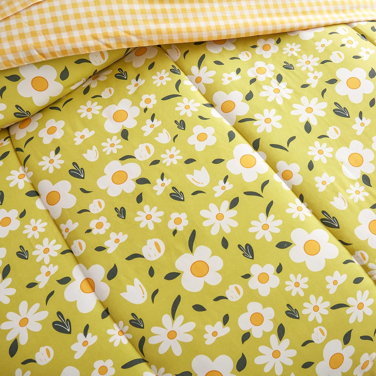Uozzi Bedding 4 Pieces Yellow Girls Toddler Bedding Set White Floral Style - Includes Adorable Quilted Flower Comforter, Fitted Sheet, Top Sheet, and Pillow Case for Girls Bed - Image 6
