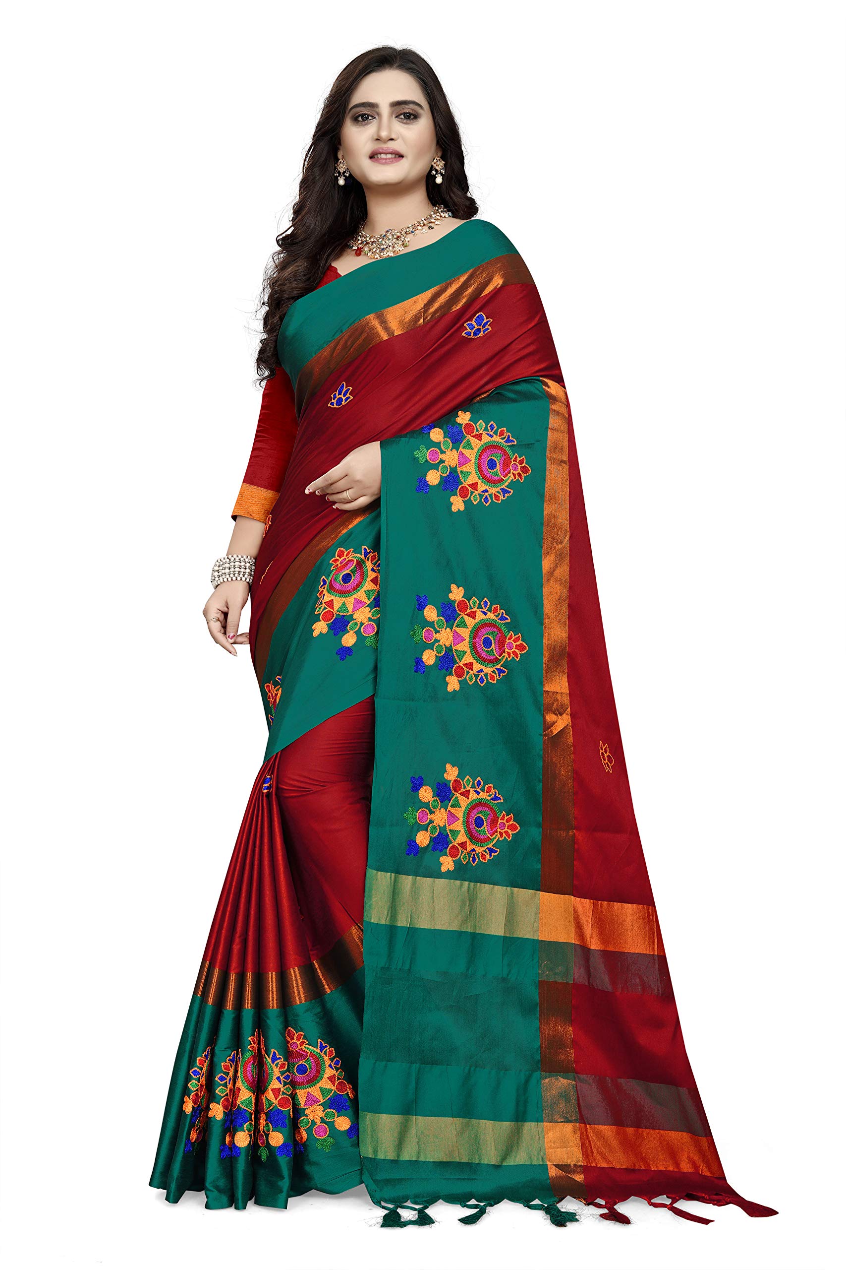 arriva fabcotton with Blouse Piece Saree (Riva764_ Pink_ Free Size)