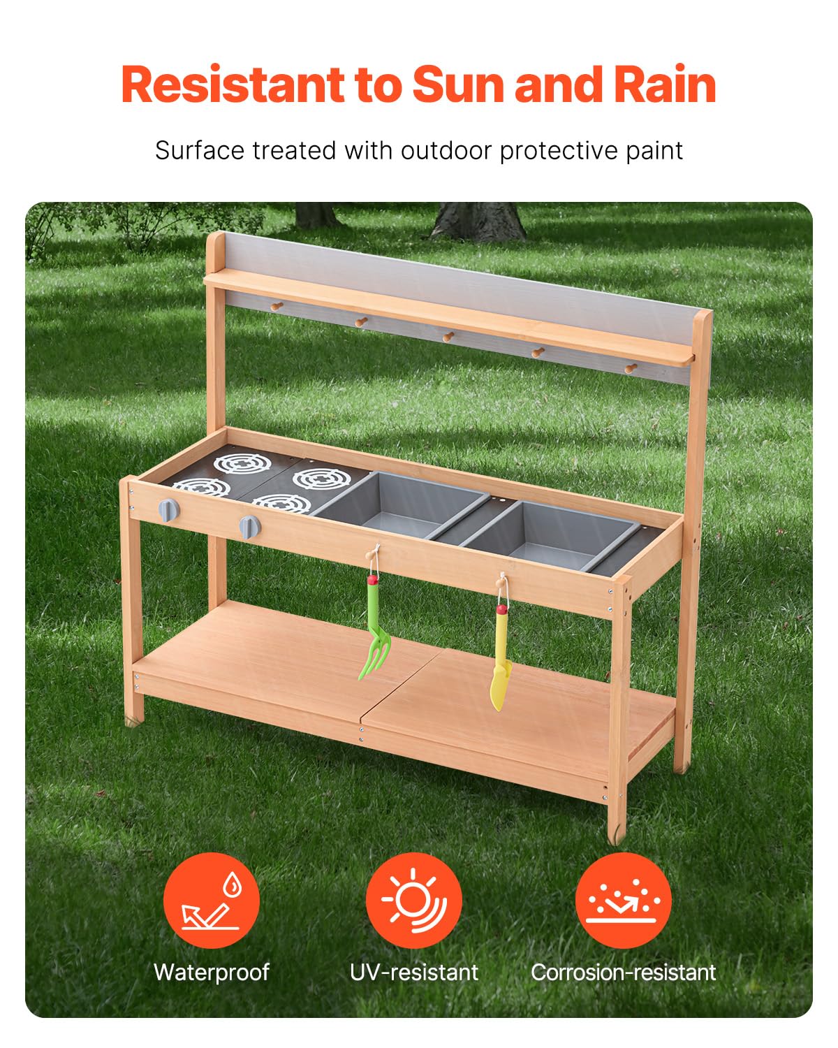 VEVOR Cucina di Fango per Bambini, Larghezza 1000 mm Set da Cucina Giocattolo in Legno con Accessori, Set da Gioco per Negozio di Alimentari all'Aperto, Cucina Gioco per Bambini con Fornello e Lavello