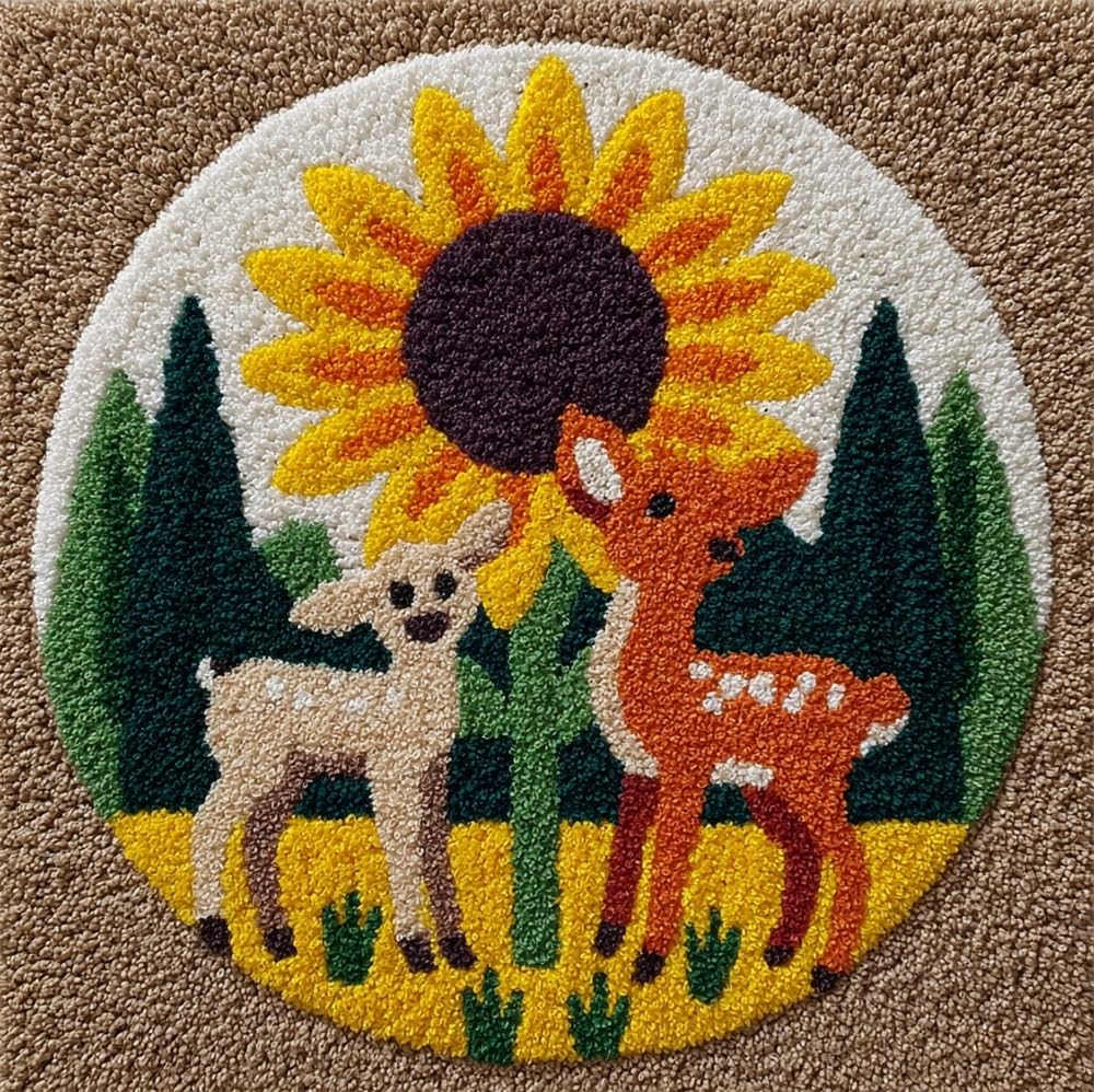 kitphoenix Round Rug Making Kit Sunflower and Deer