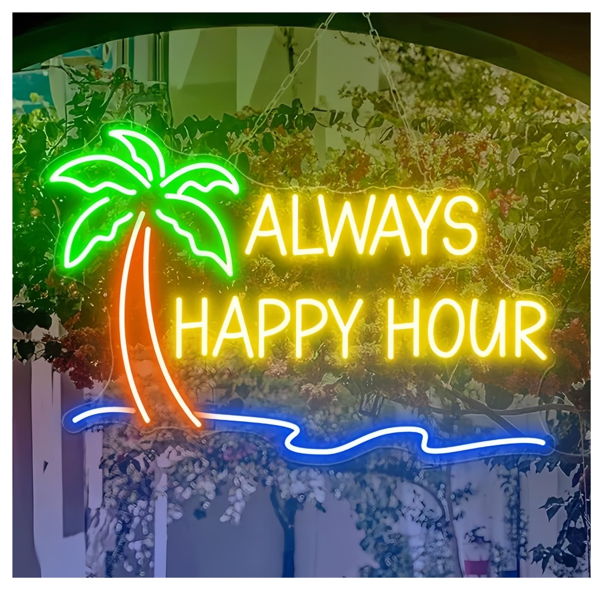 SHOUXI Sign Lamp Always Happy Hour Neon Sign Summer Bar Party Home Wall Hanging 55X35cm(D)