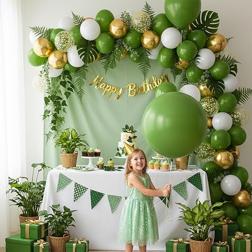 Miniatura 2 de LovesTown Kit de guirnalda de globos verde salvia, kit de arco de 150 piezas, globos de látex de diferentes tamaños, globos metálicos de confeti
