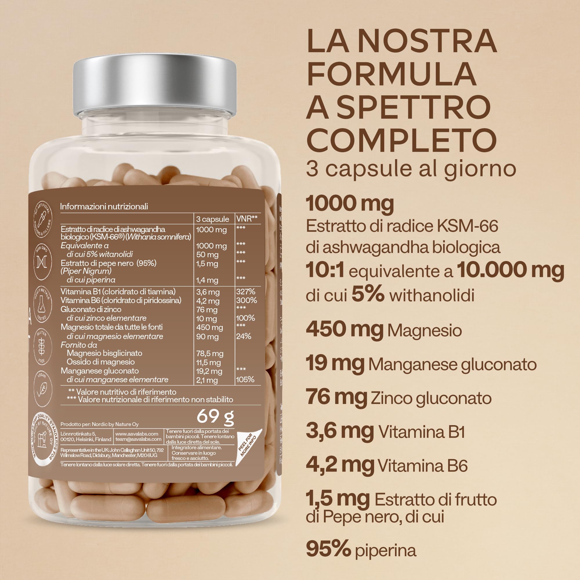 Ashwagandha KSM-66 10000mg Alto Dosaggio (Estratto di Ashwagandha Bio 10:1) Vitamina B6 B1 Zinco Magnesio Manganese, Vegan Ashwaganda Withania Somnifera Ginseng Indiano 5% Withanolidi - 120 Capsule