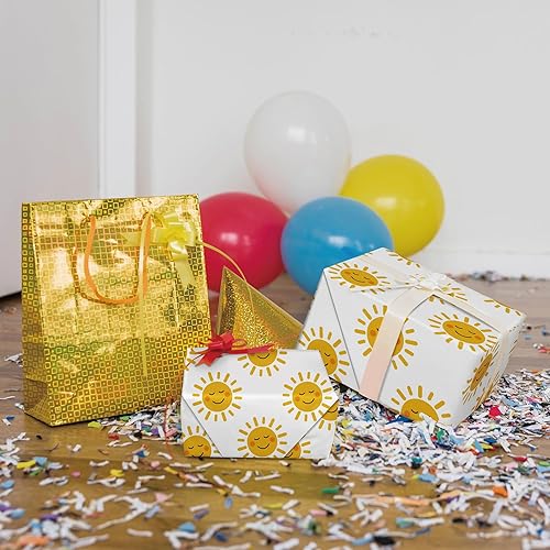 Miniatura 4 de SaringSwoon Smiley Sun - Papel de regalo para niños y adultos, color amarillo brillante con la sonrisa del sol para cumpleaños, baby showers, y