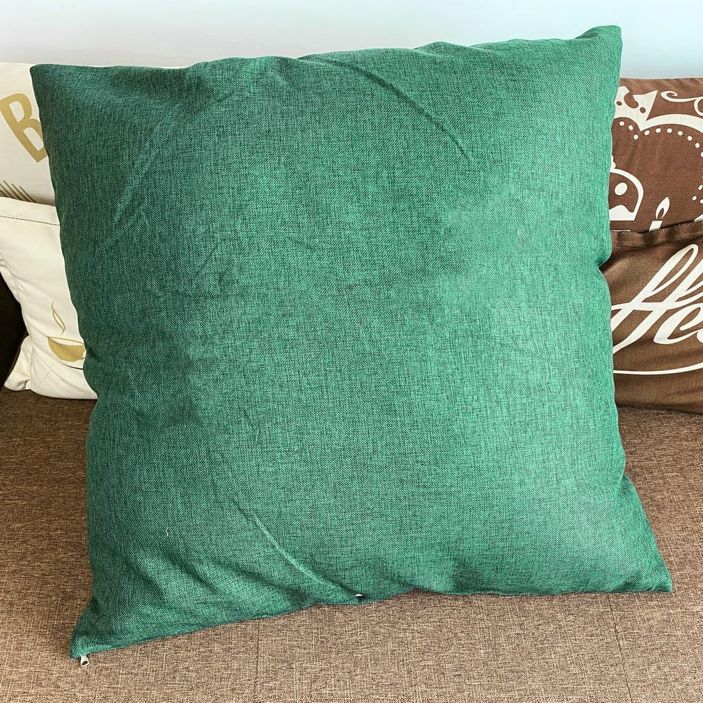 Big Size Decorative Throw Pillow Cover 30x30 Inch for 32x32 Insert, Linen Blend, Solid Color for Couch Sofa Bed, Dark Green