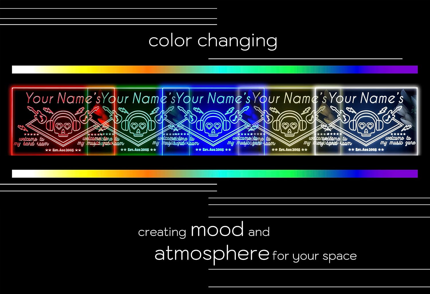 ADVPRO Your Band Room Personalized Name Date Music Guitar Skull Tabletop LED Neon Night Light & Lamp Color-Changing 4 Modes st5s21-p0015-tm-c