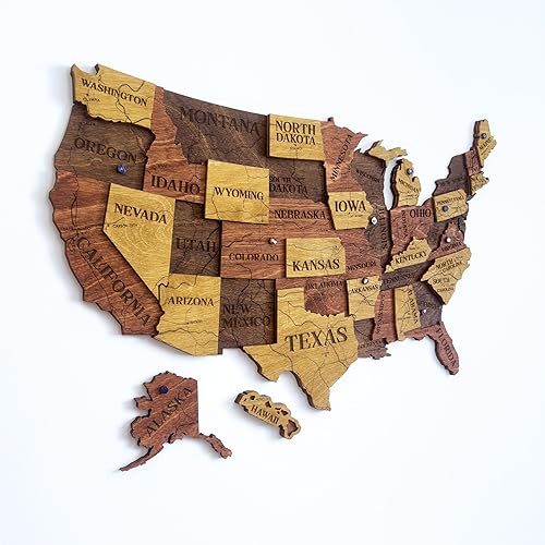 Miniatura 3 de Mapa de madera de Estados Unidos visitados - Mapa de madera de Estados Unidos con pasadores - Rastreador de viajes 3D de Estados Unidos decoración
