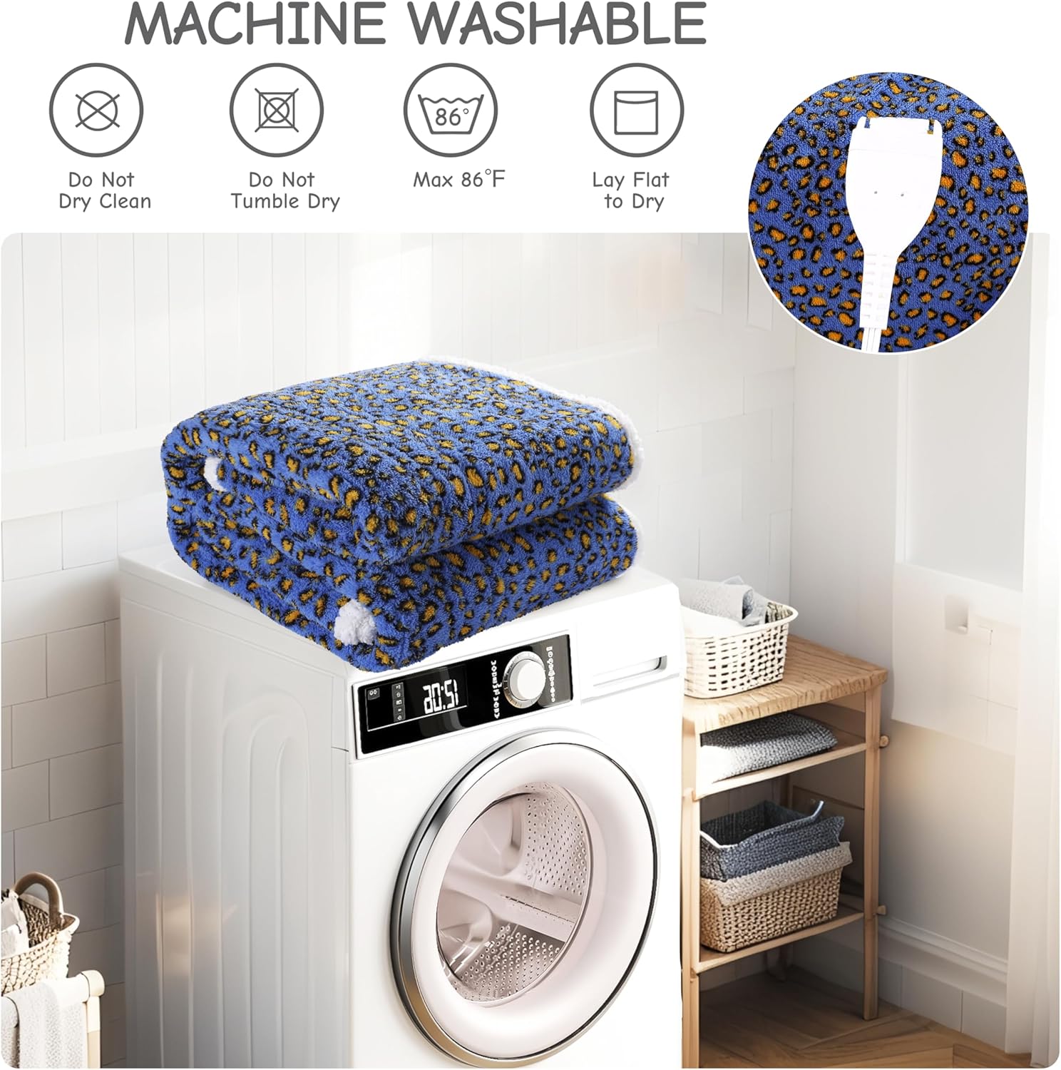 Electric Heated Blanket Full Size 72"x84", Ultra-Soft Plush with Overheat Protection, 9 Adjustable Heat Settings & 10-Hour Auto-Off Timer, Fast Heating for Winter Comfort, Blue Yellow Leopard Print - Image 8