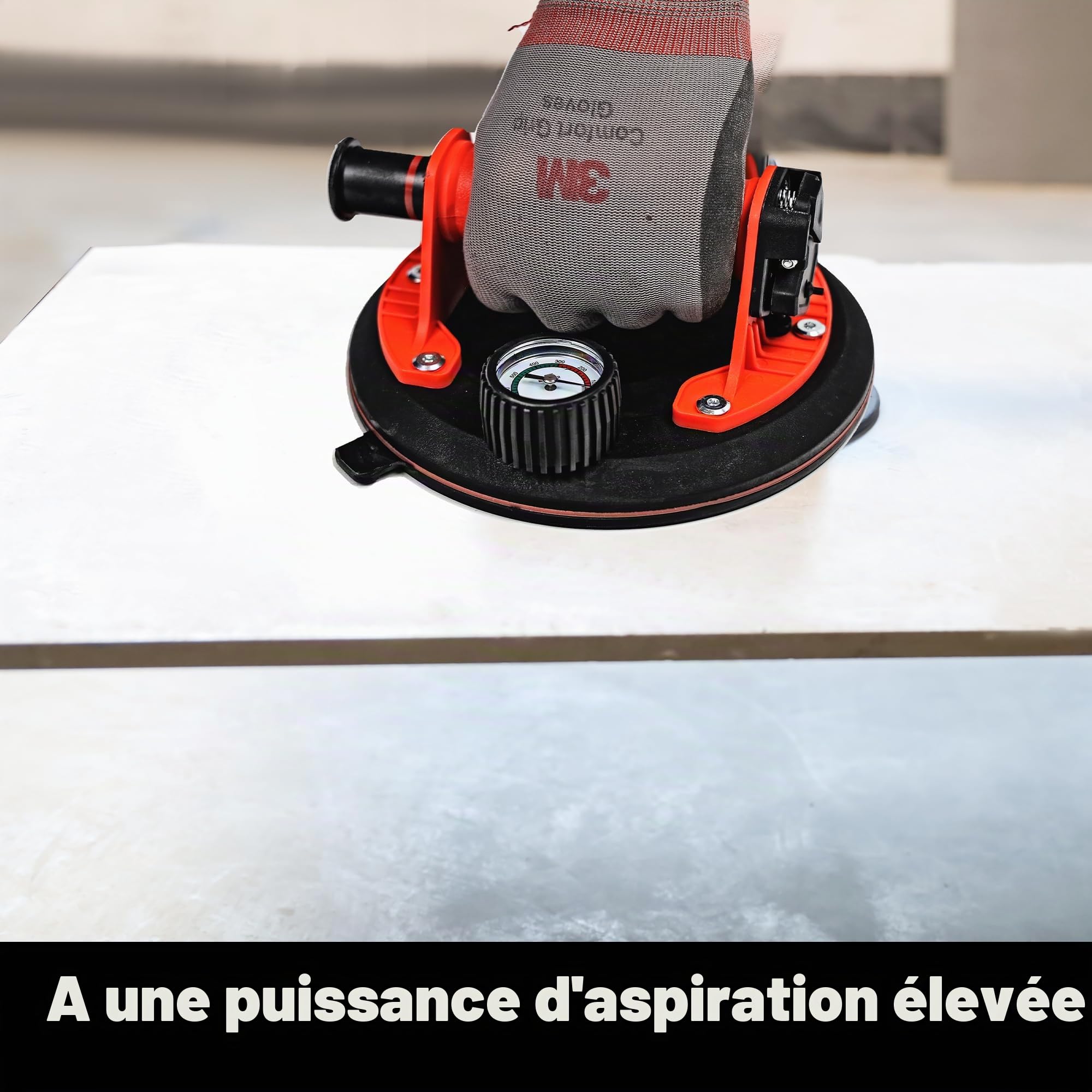 HERZO ventouses 8" avec manomètre, ventouse pour verre, capacité de charge sécurisée 100 kg, aspirateur pour carrelage, verre, stratifié