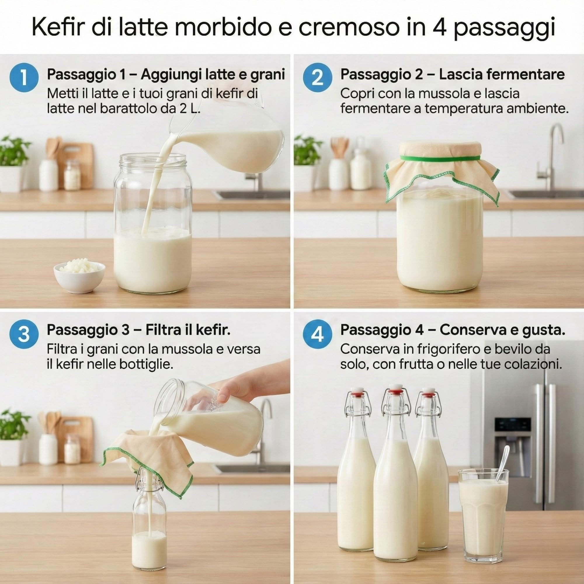 myFERMENTS - Kit Produzione Bevande Artigianali | Barattolo Vetro 2L | 3 Bottiglie Ermetiche 750ml | Imbuto e Mussola | Adatto per Birra, Liquori, Kombucha, Kefir | Trasparente, Vetro
