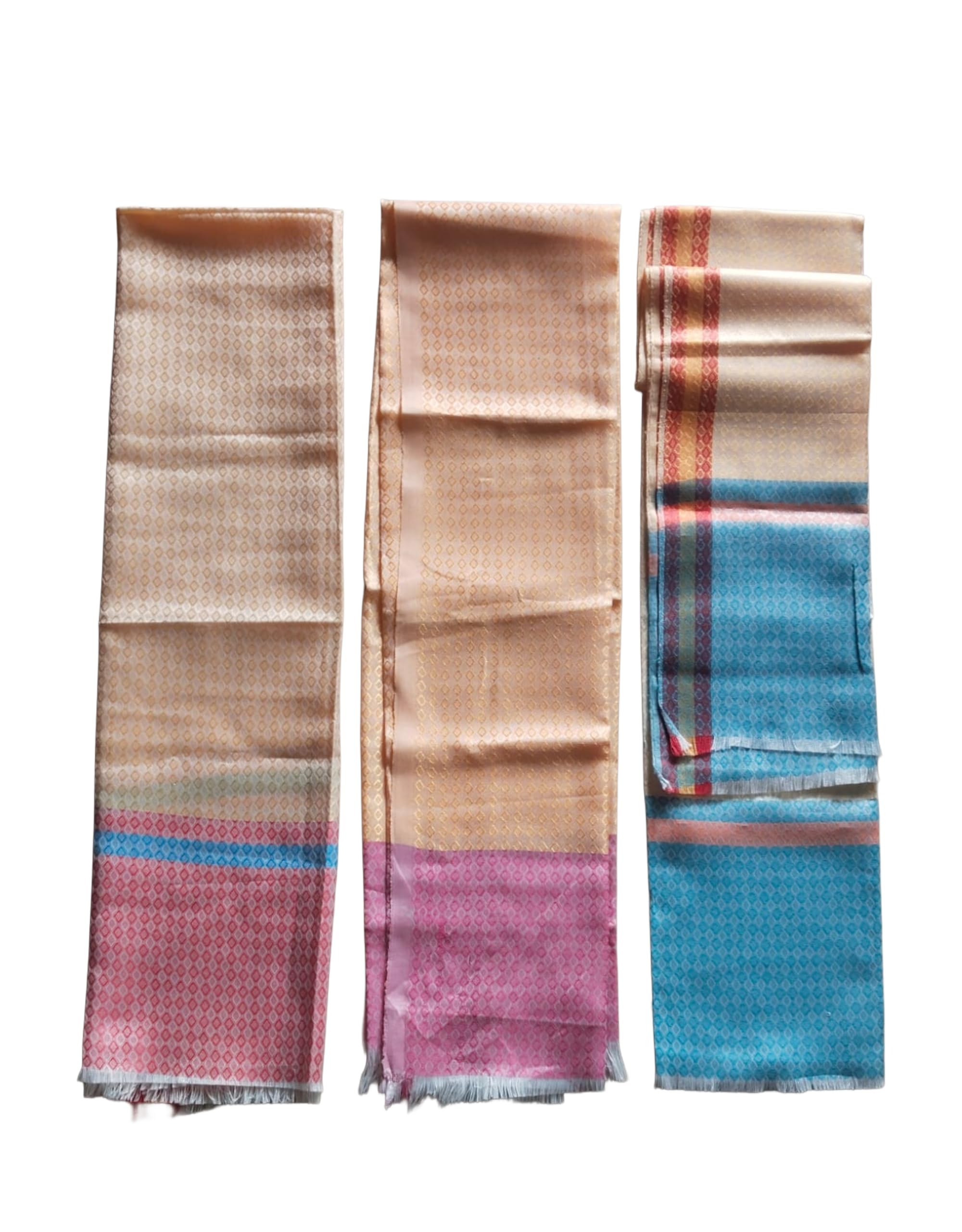 Satin Cream Red & Cream Blue Honour Shawl 1.60 Mtr Pack of 3-image-4