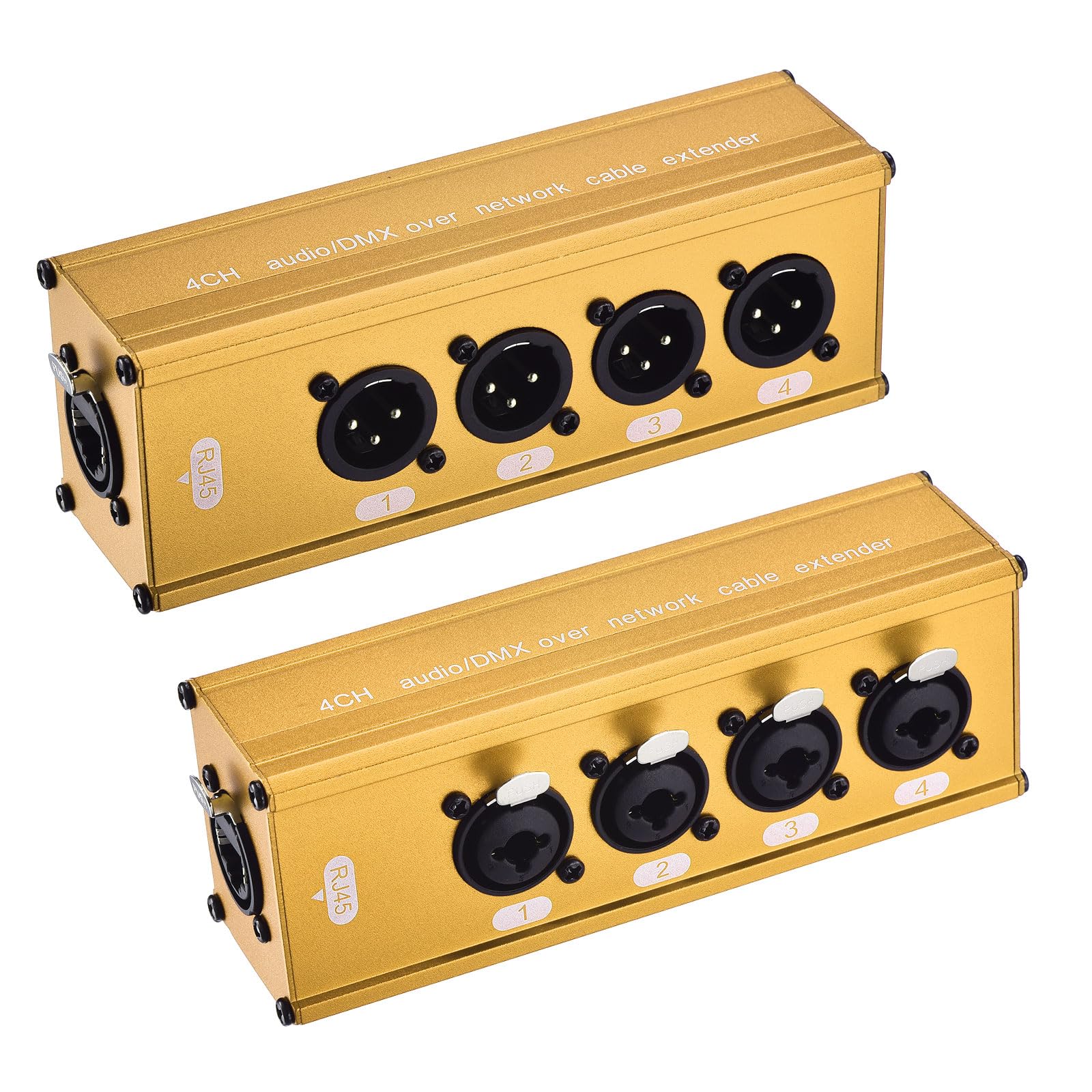 1 paio di cavi XLR a 4 canali a 3 pin multi rete XLR, XLR su prolunga Ethernet RJ45, adatto per Cat5/Cat6/Cat7, per illuminazione audio da palco, oro