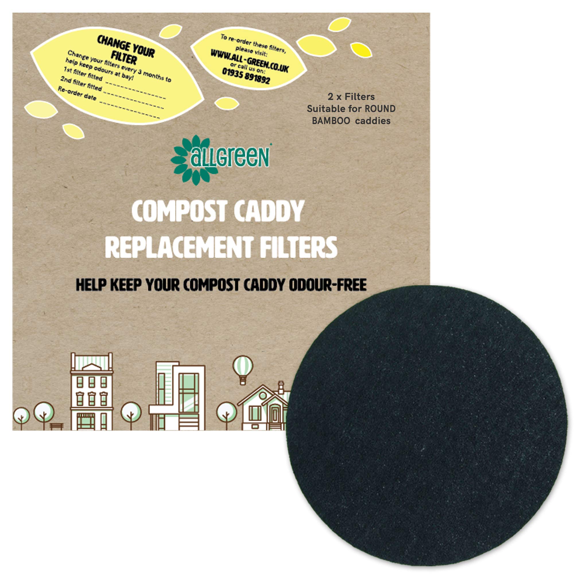 Compost Caddy Spare Filters - For Round Bamboo Caddies (Pack of 2)