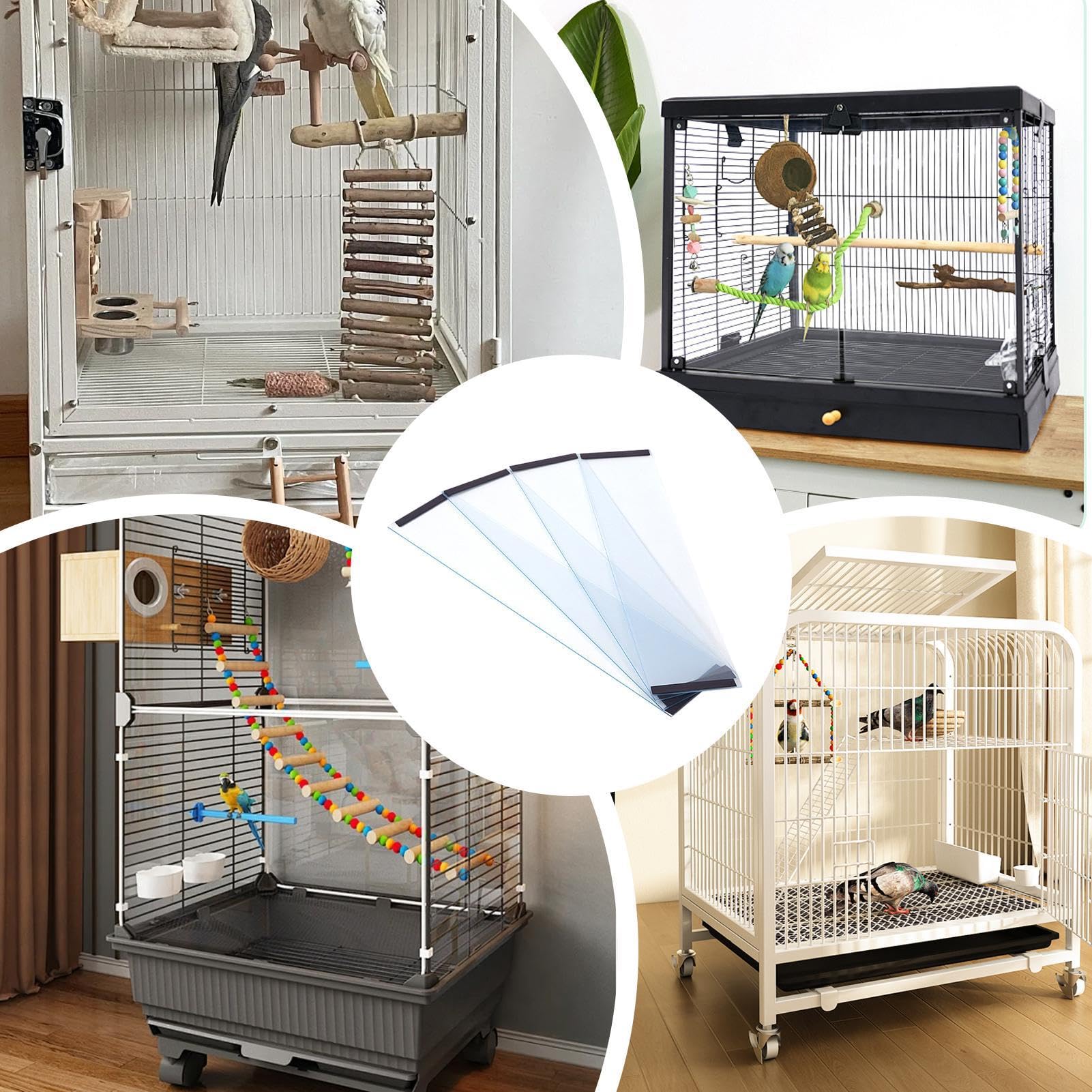 4er-Pack Vogelkäfig-Spritzschutz, transparenter Futterfänger und Sittichkäfig-Zubehör, Eichhörnchen-Leitblech für Käfige, Papageien, Aras, Nymphensittiche, Nymphensittiche, Futterabdeckung für saubere