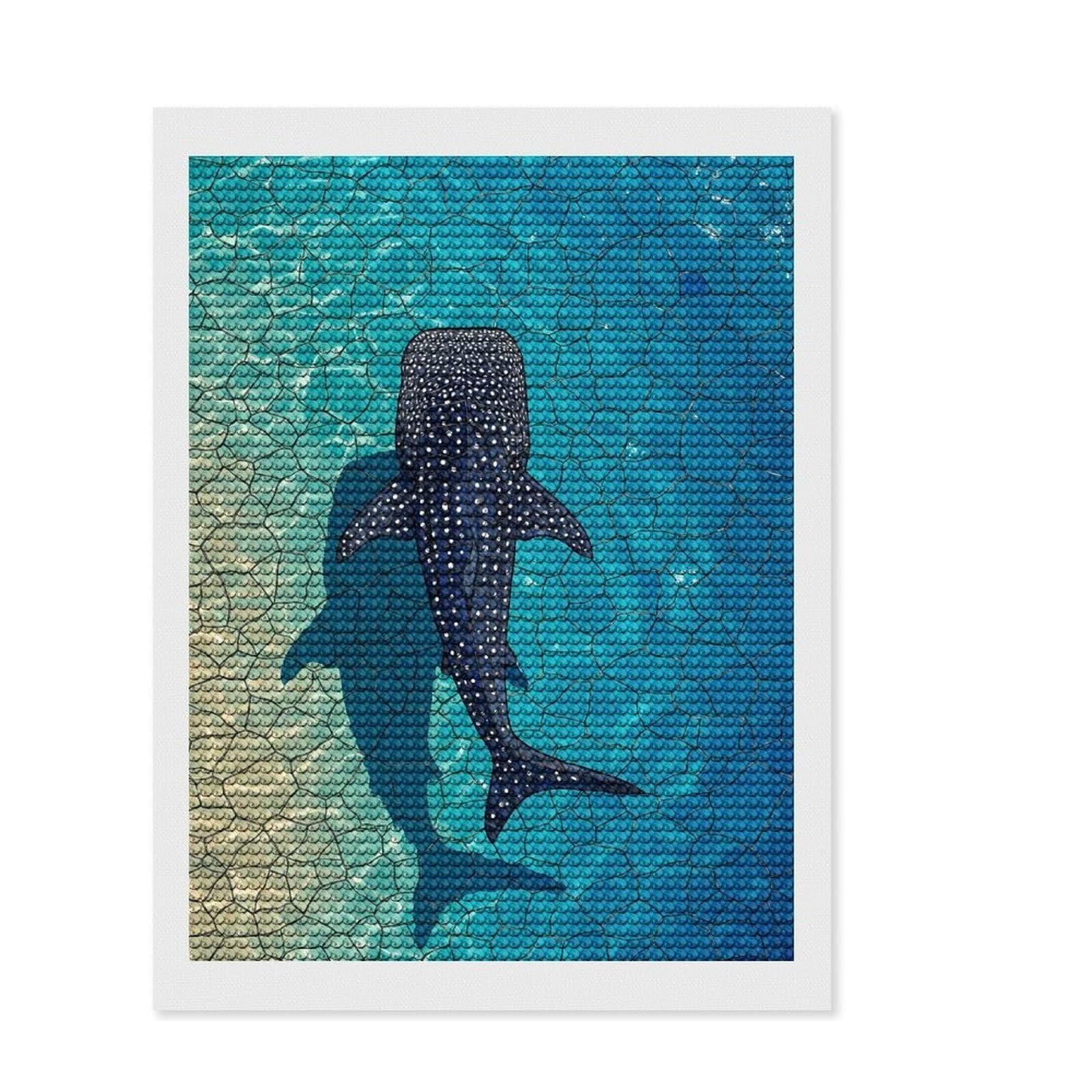 Junmoney Whale Shark Stained Glassed Diamond Art Canvas 12"x16", Relaxing DIY Hobby, Satisfying Creative Project, Farmhouse Decor, for Women
