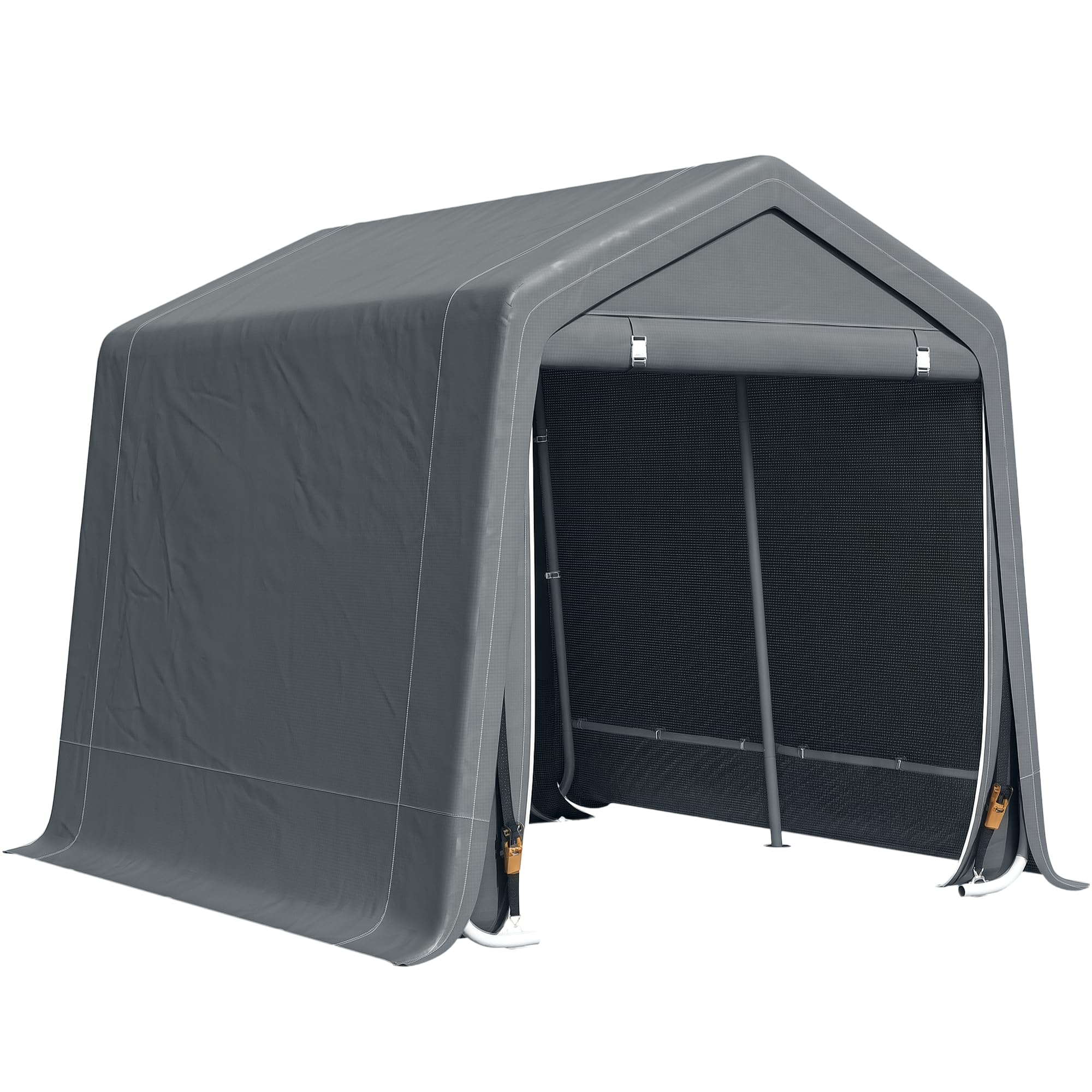 Outsunny 9' x 8' Carport Portable Garage, Heavy Duty Storage Tent, Patio Storage Shelter w/Anti-UV PE Cover and Double Zipper Doors, for Motorcycle Bike Garden Tools, Dark Gray