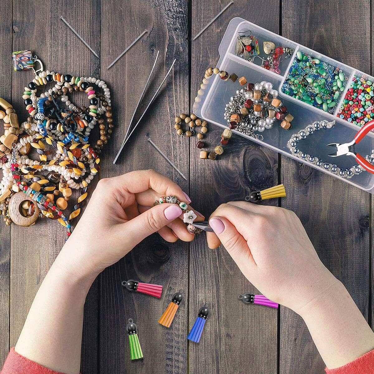 Duufin 200 Pieces Keychain Tassels Bulk Leather Tassel Colored Tassel Pendants for DIY Keychain and Craft, 40 Colors…