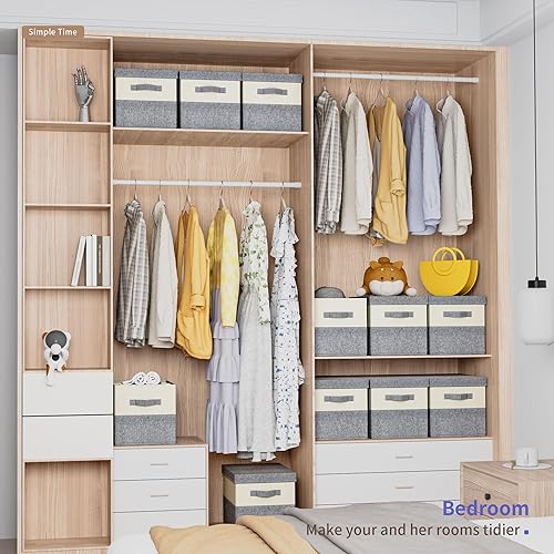 Miniatura 5 de Contenedores de almacenamiento grandes de tela con tapas, paquete de 3 unidades, plegables, organizadores de armario de lino y almacenamiento,