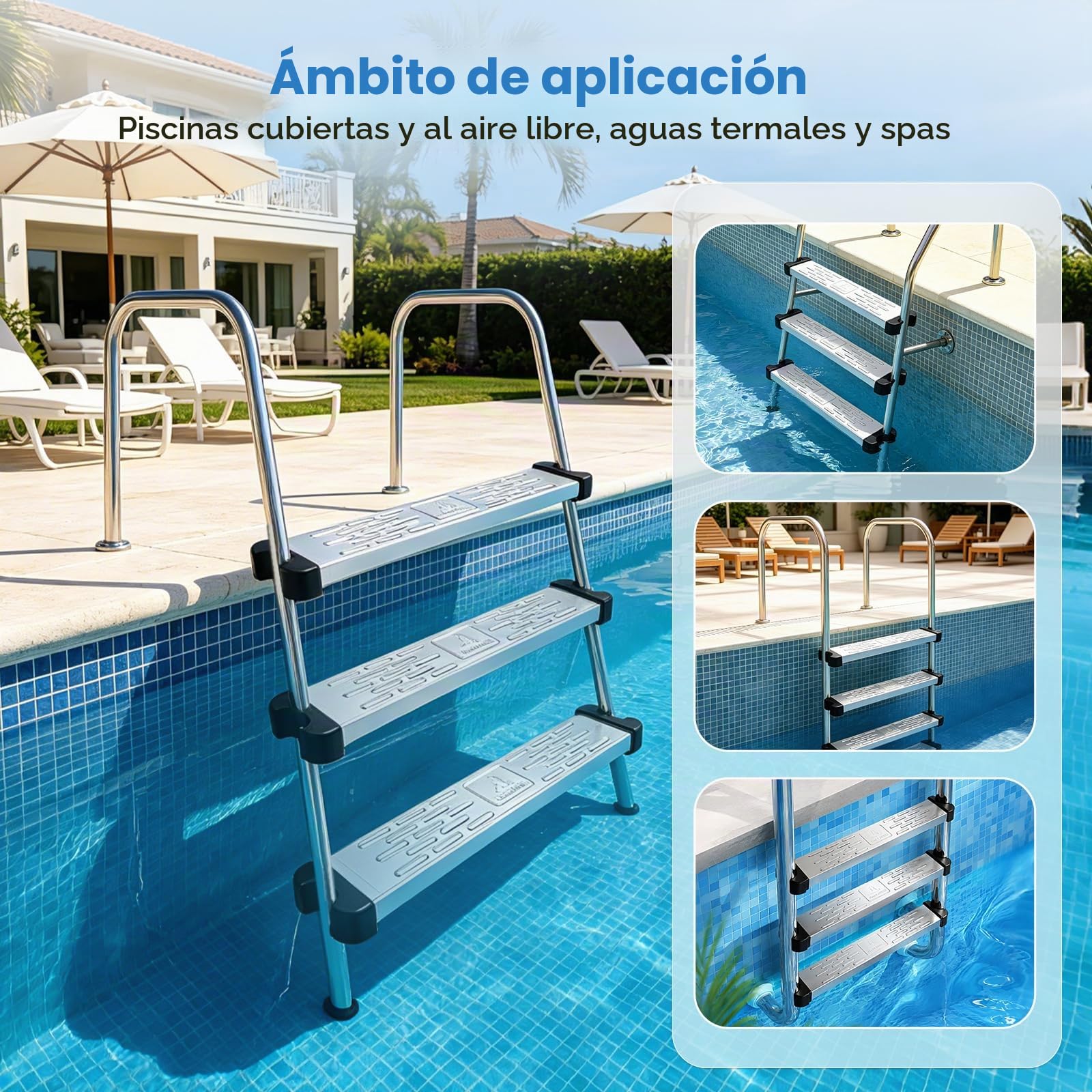 Escalones Escalera Piscina, 3 Piezas Peldaños Pedal Anti Deslizante Acero Inoxidable Escalón Antideslizante Piscina Accesorio General Antideslizante para Escalera Piezas Pedal