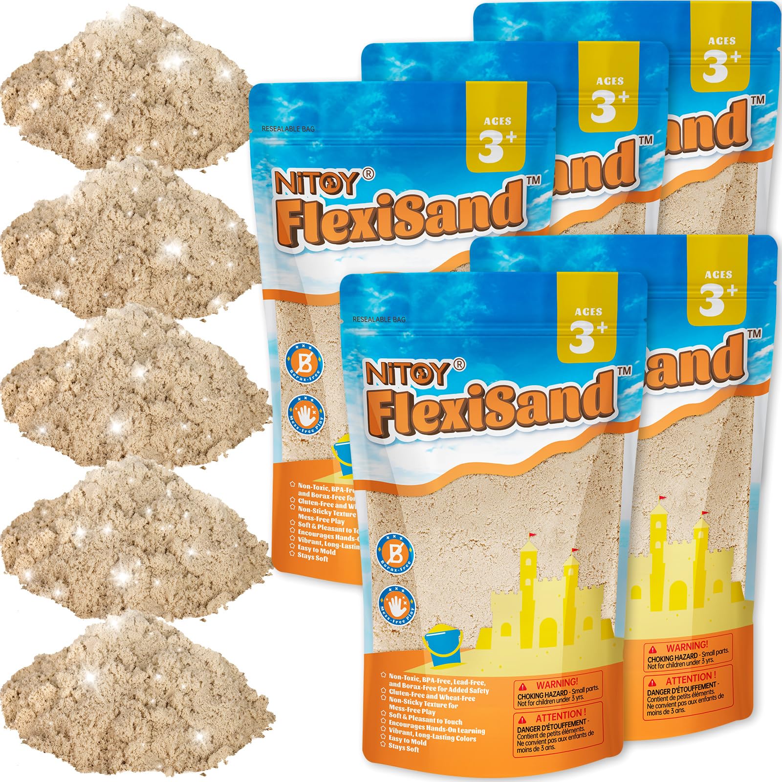 NiToy Play Sand, FlexiSand 5 kg Sabbia da Gioco Modellabile per Bambini, Sabbia da Modellazione per Dare Forma e Impastare, Facile da Maneggiare, Applicazione Pulita, Promuove il Gioco Creativo (Beige