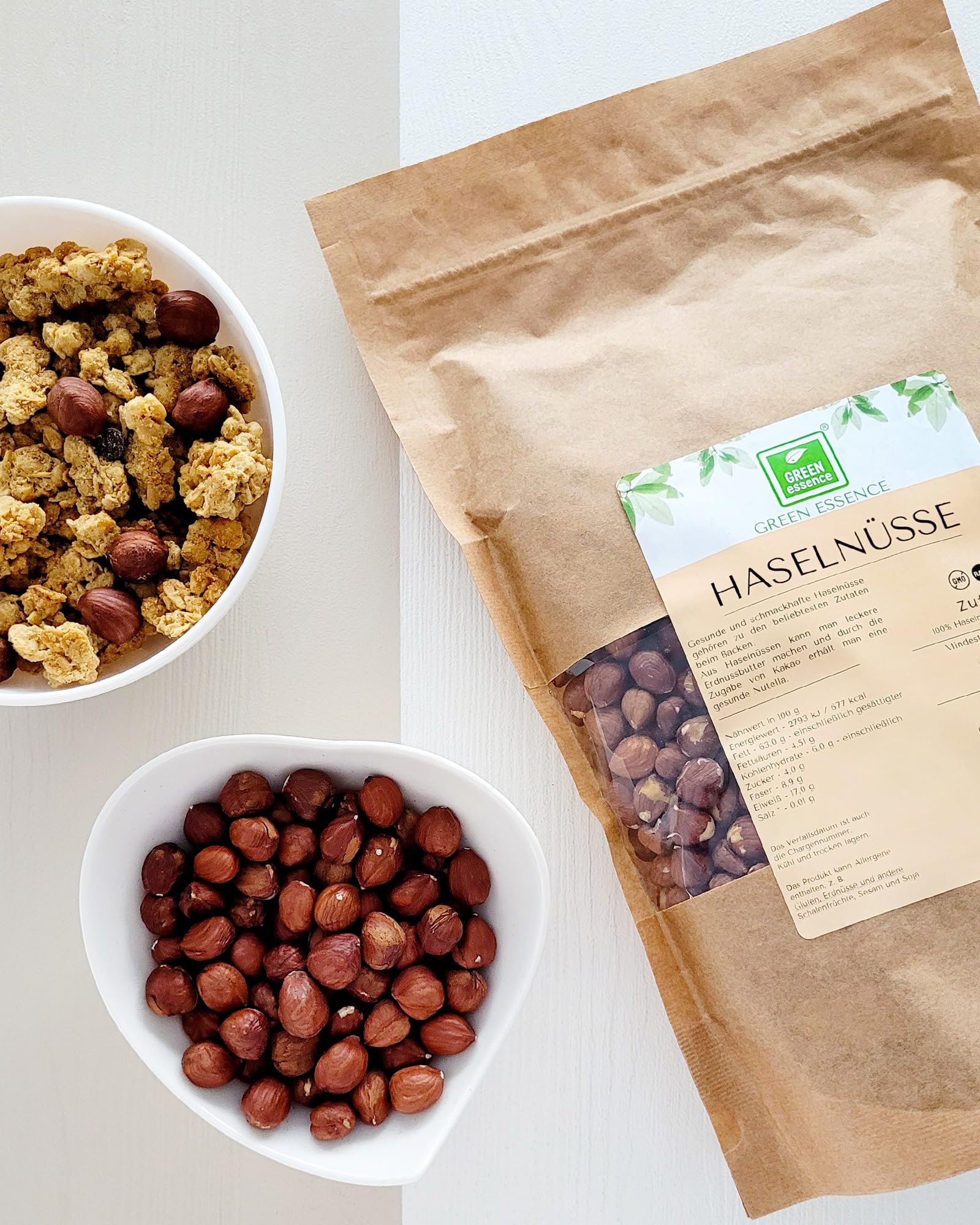 Haselnüsse groß und knackig 1 kg von der Grünen Essenz - Haselnusskerne - ganz ohne Schale - ohne Zusätze - vegan Keto - Premium Qualität