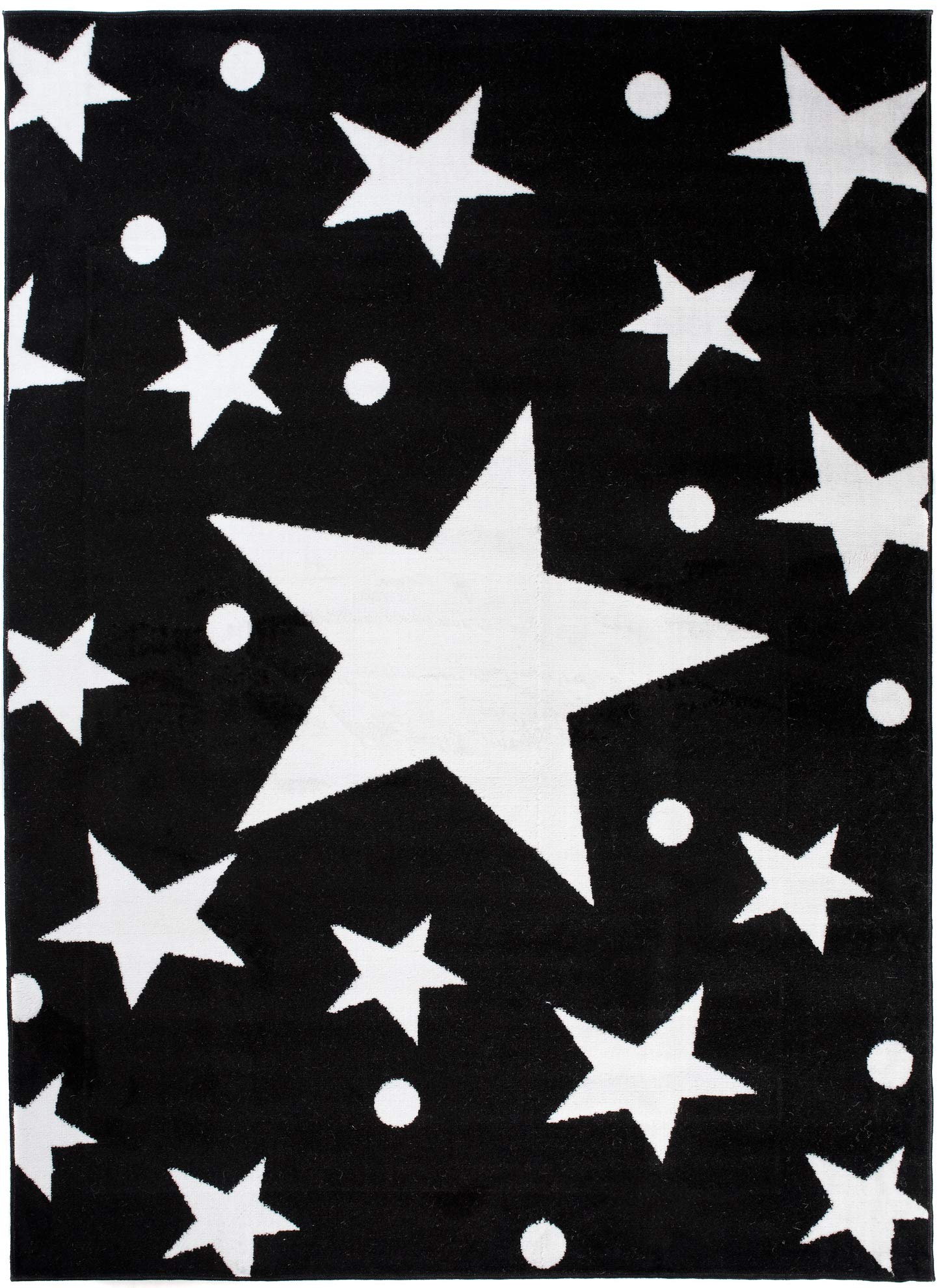 TAPISO Bali Tapis de Salon Chambre Ado Jeu Design Moderne Noir Blanc Géométrique Etoiles Pois Doux Fin 220 x 300 cm