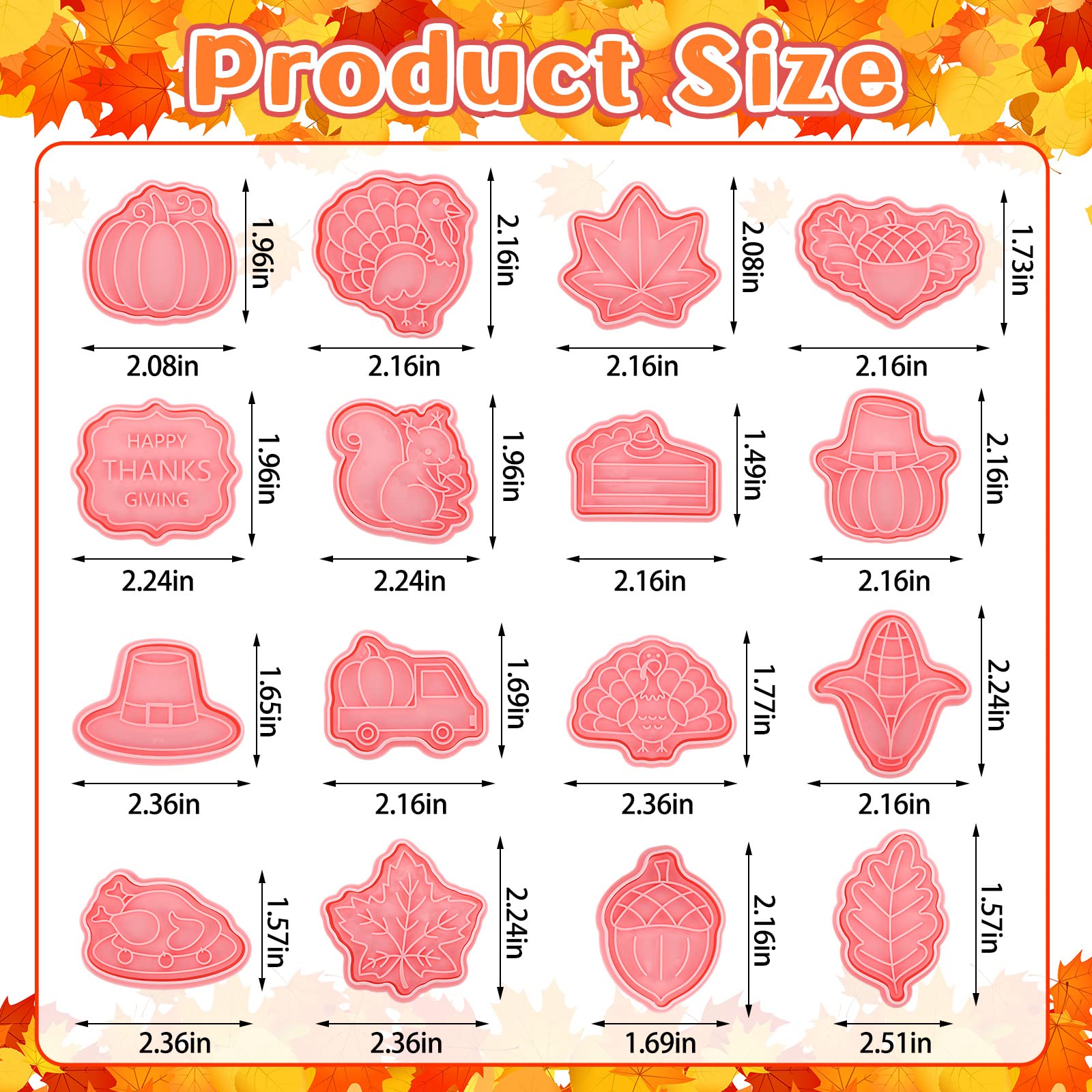 16 Stück Thanksgiving Ausstechformen Halloween mit Kolben Stempel Set Herbst 3D Keksausstecher Urlaub Gebäck Fondant Ausstechformen Form Kruste Ausstechform Prägeform (Blattstil)