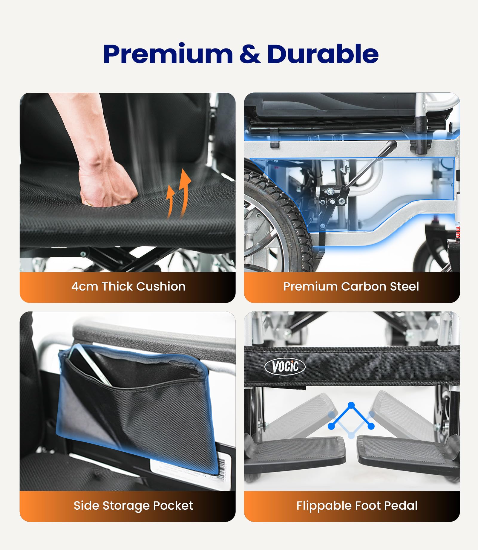 VOCIC V56 Silla de ruedas electrica plegable ligera 150KG,30KM silla ruedas electrico estable con neumáticos de goma 40CM para todos los terrenos,Aprobado por la aerolínea,Garantía de 5 años (Plata)