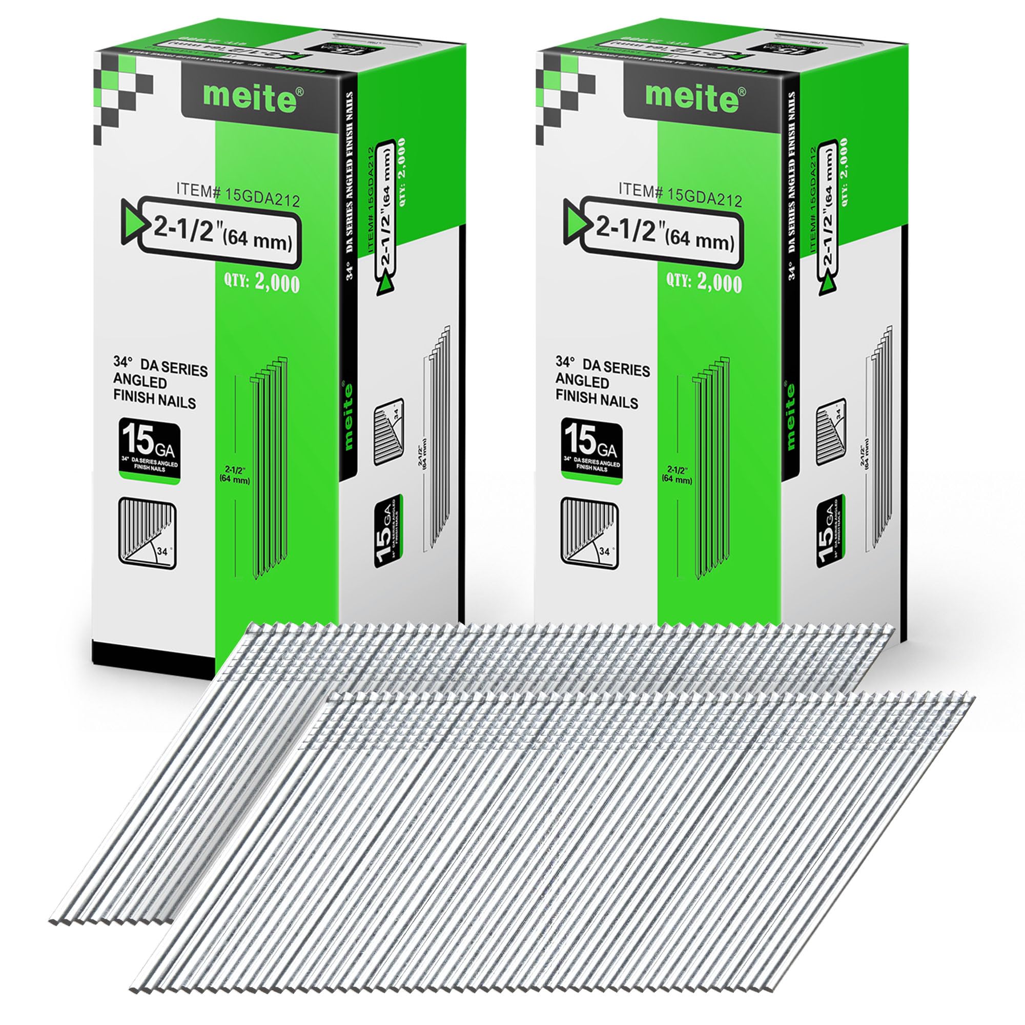 meite 15 Gauge Angled Finish Nails 2-1/2 Inch 34 Degree Galvanized 4,000PCS