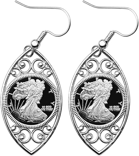 Walking Liberty 1 Gram .999 Fine Silver Coin 925 Sterling Silver Evil Eye Design Earrings