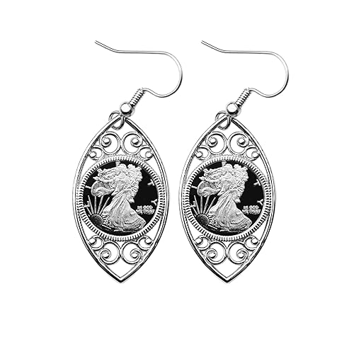 Walking Liberty 1 Gram .999 Fine Silver Coin 925 Sterling Silver Evil Eye Design Earrings