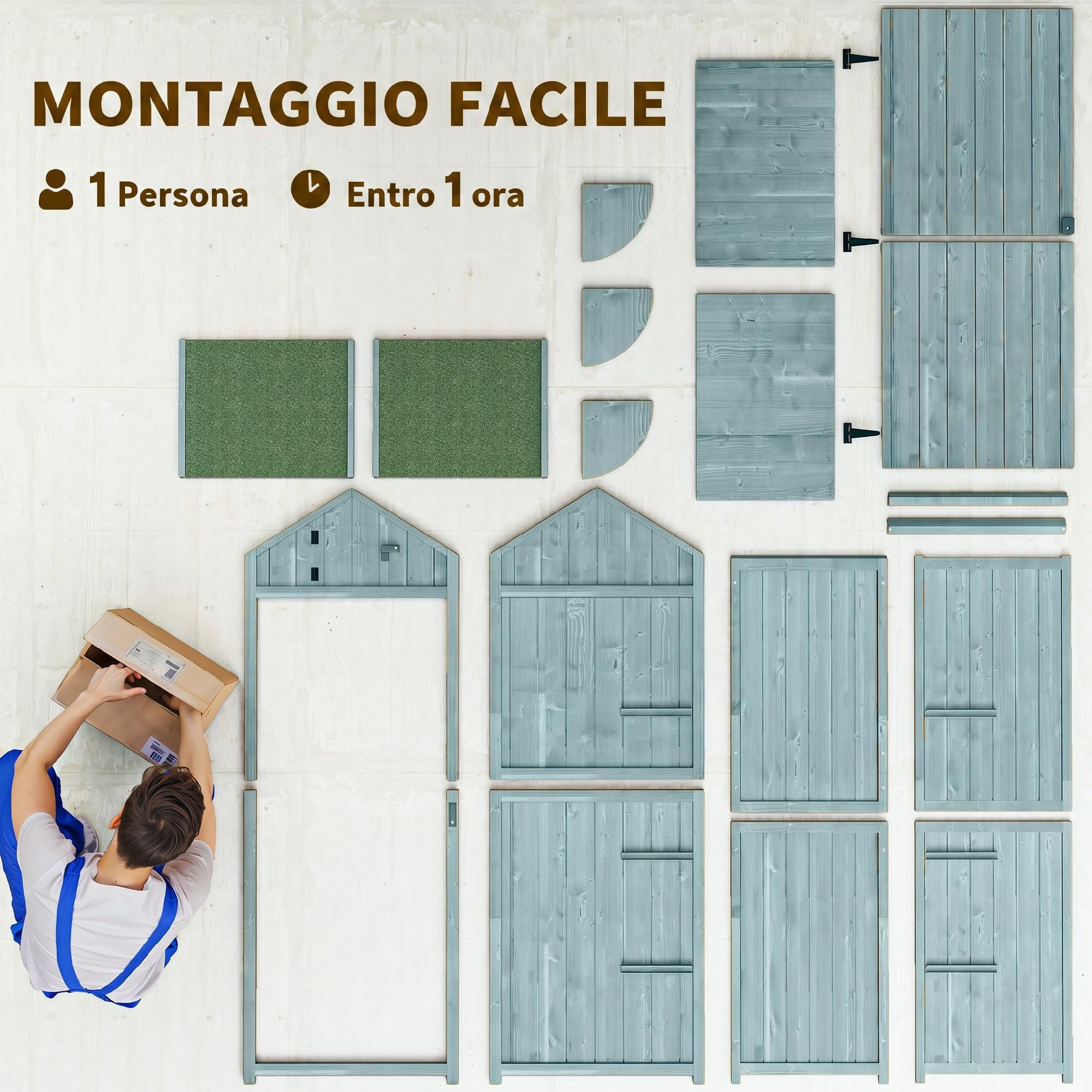 Outsunny Capanno da Giardino Piccolo in Legno, Porta Attrezzi Salvaspazio, 3 Mensole Rimovibili, Tetto in Asfalto Impermeabile, 77x54.2x179cm, Blu