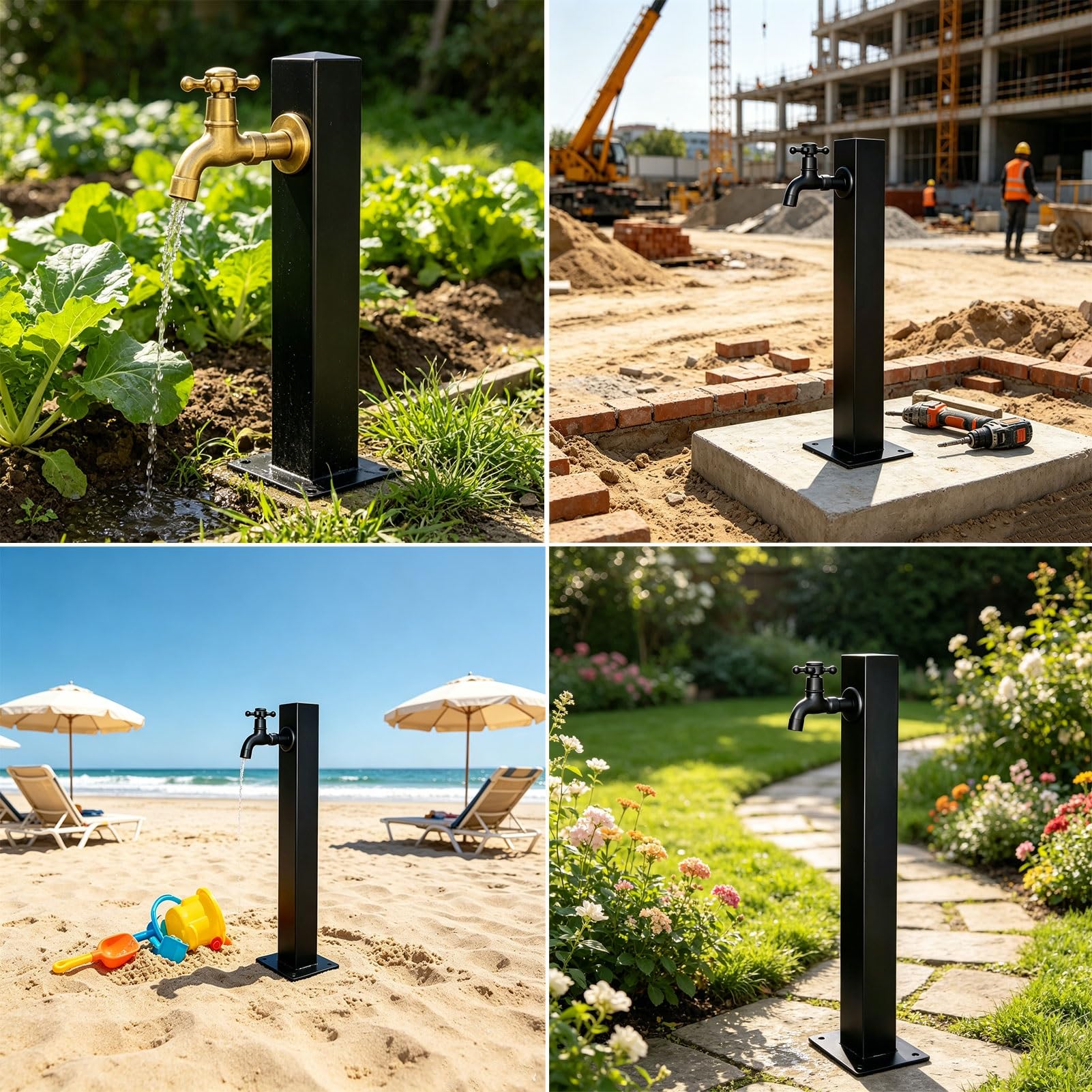 Kolumna wodna ogrodowa ze stali nierdzewnej, wolnostojący kran ogrodowy, wolnostojący hydrant czarny do ogrodu do nawadniania przydomowego ogrodu na pastwisku(A,Height: 95cm/37.4in)