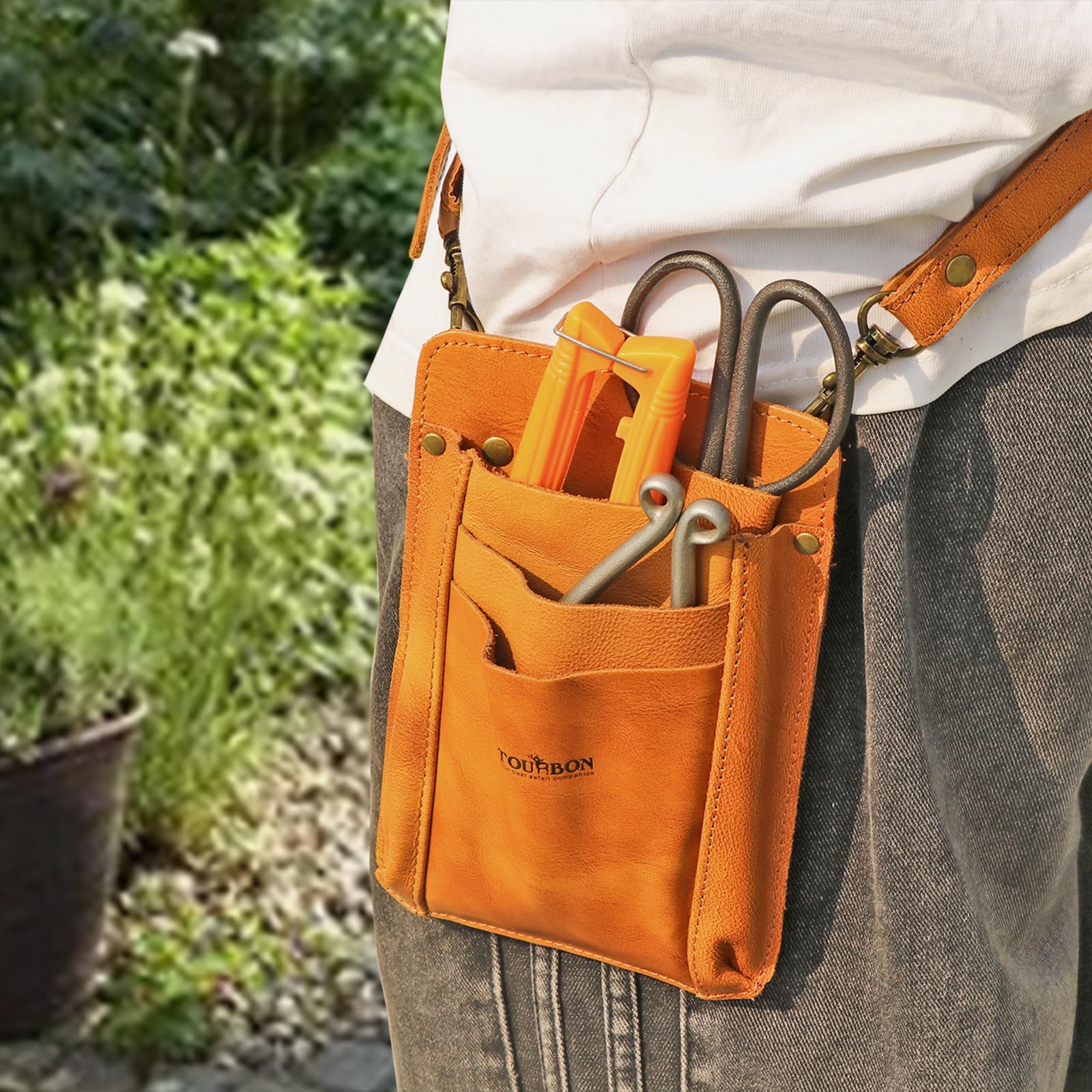 Tourbon de taille réglable en cuir souple pour outils de jardin, jardiniers, charpentiers, constructeurs
