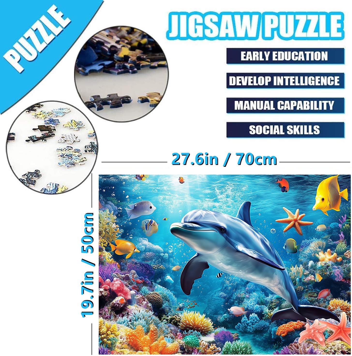 Jigsaw Puzzles for Adults 1000 Piece Dolphin 27.56 x 19.69 Inch Seaworld Puzzles for Adults Educational Challenge 1000 Pieces Ocean Animals Dolphin Puzzle - Image 4