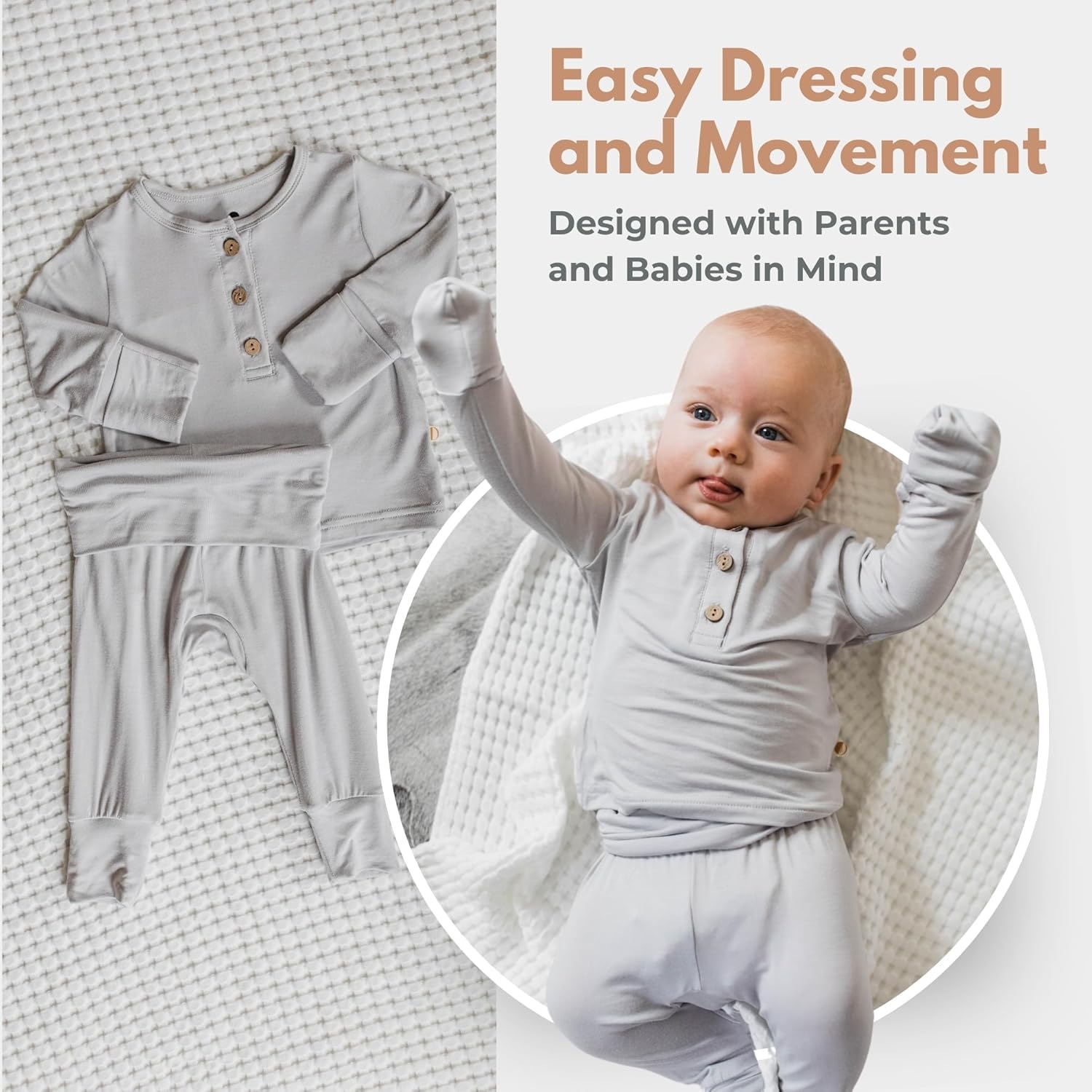 OLLIE'S DAY- Bamboo Pajamas Two Piece Set - Cream 3-6m - Image 6