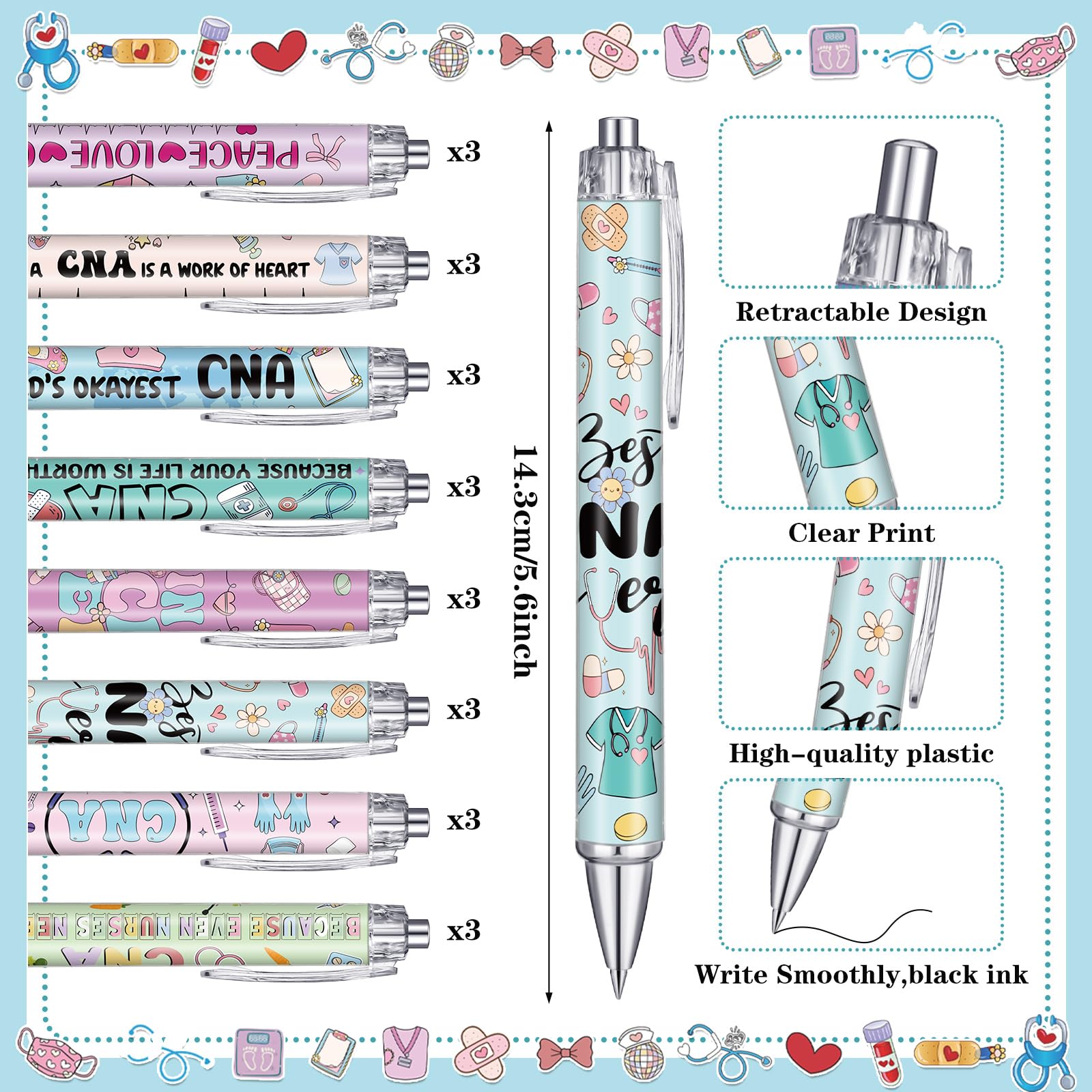 AmazingSpark 24 Sets CNA Week Gifts Certified Nursing Assistant Appreciation Gift Include Funny Ballpoint Pens and Sticky Notes for CNA Rn Nursing Student Graduation Office Essentials Nurse Week Gift