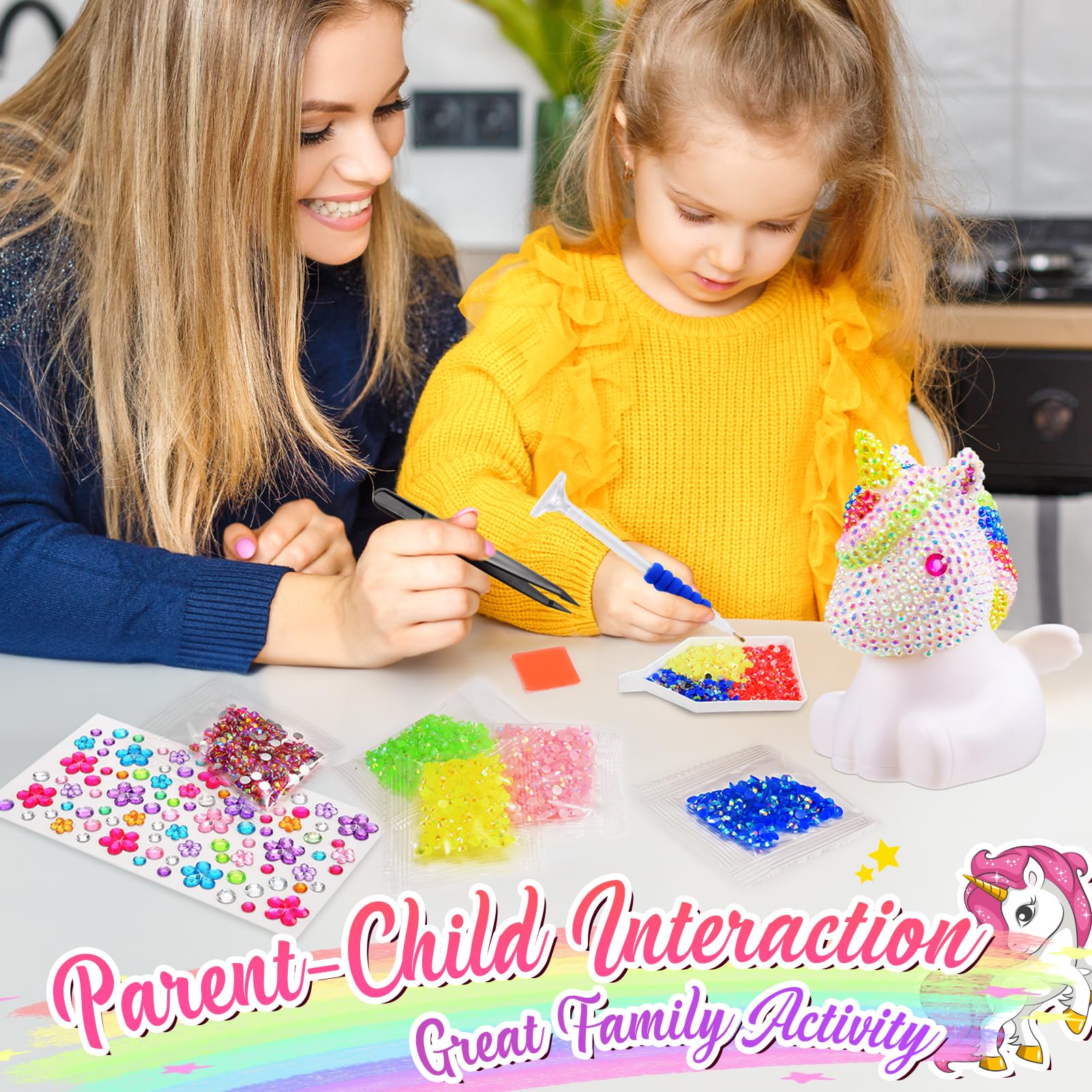HappyGoLucky Set di luci a forma di unicorno, fai da te per ragazze, regalo per bambine dai 3 ai 10 anni, 4D Diamond Painting LED