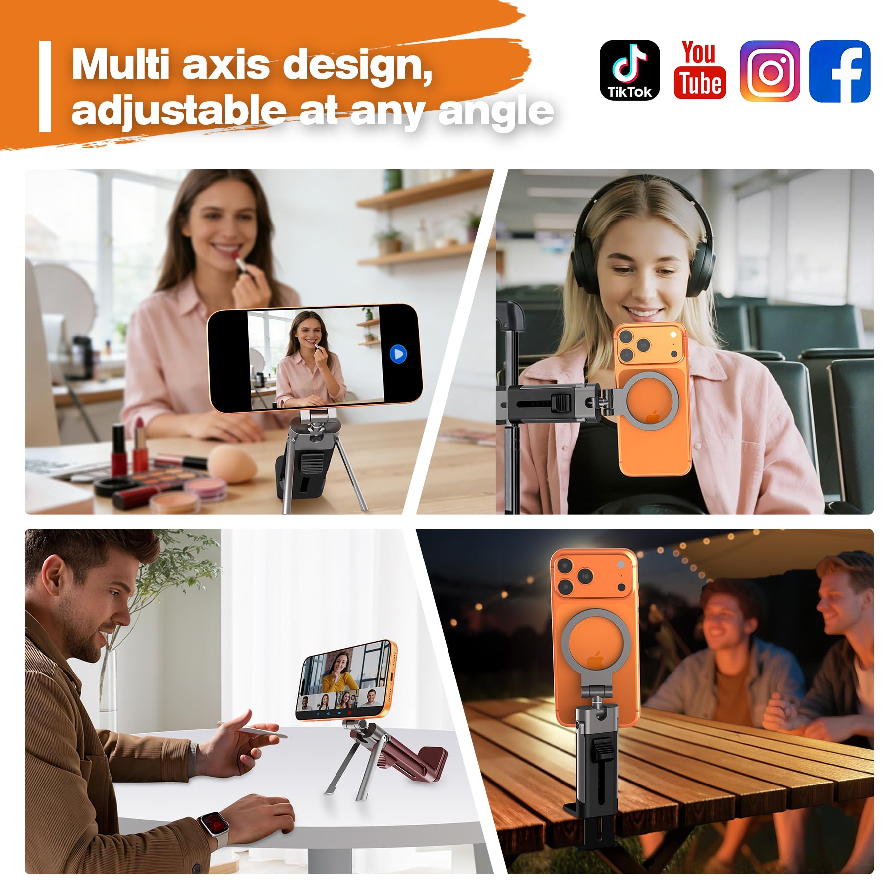 Soporte para teléfono de viaje, clip 2 en 1 y soporte de trípode, soporte magnético para teléfono para avión, escritorio, equipaje, compatible con iPhone 13-17 Series, teléfonos Android (anillo