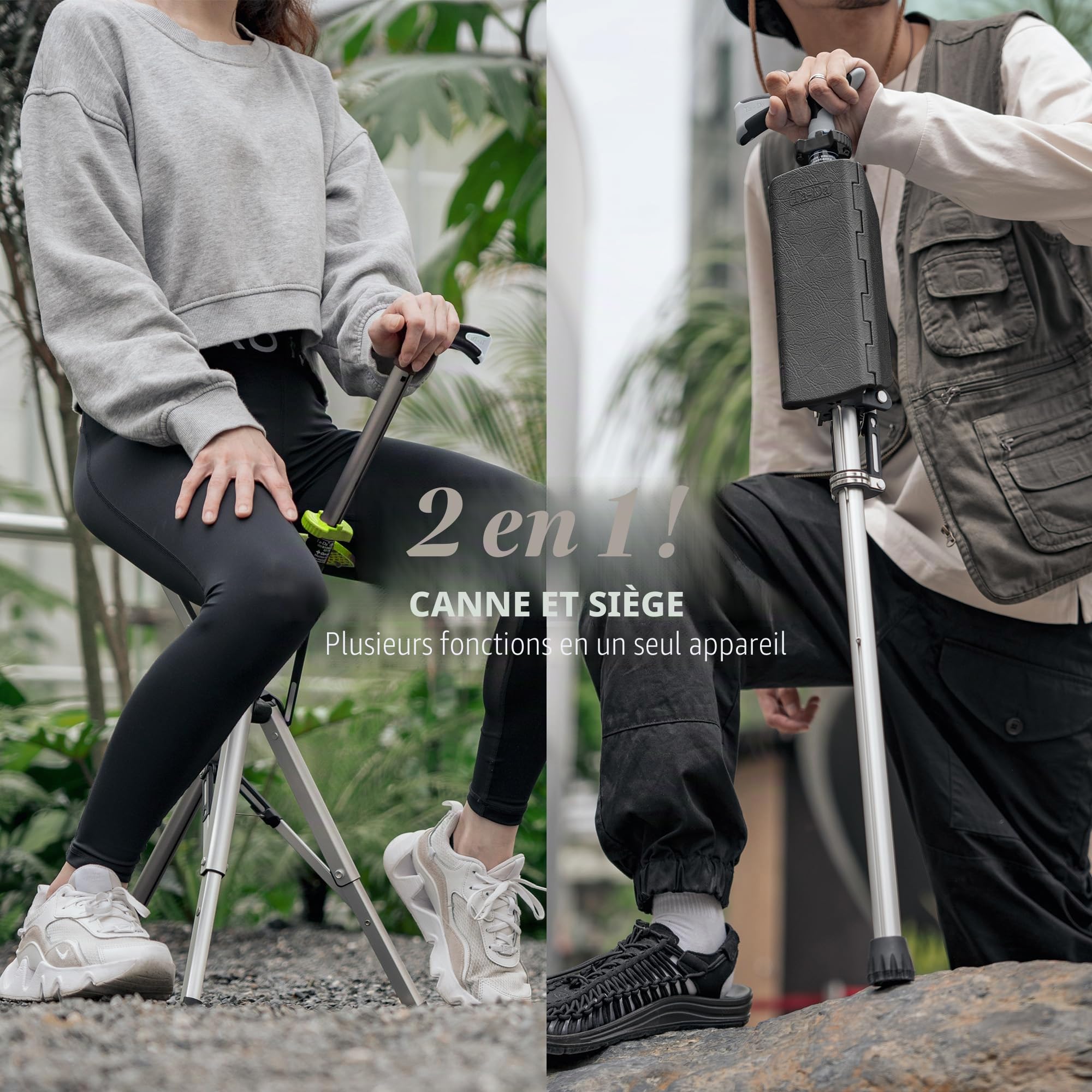 STEP2GOLD Ta-Da Chair - Canne de Marche avec siège, Cadre en Aluminium Ultra-léger et Tabouret Pliable Robuste (jusqu'à 110 kg), Design Pliable, idéal pour Les Voyages et Les visites touristiques