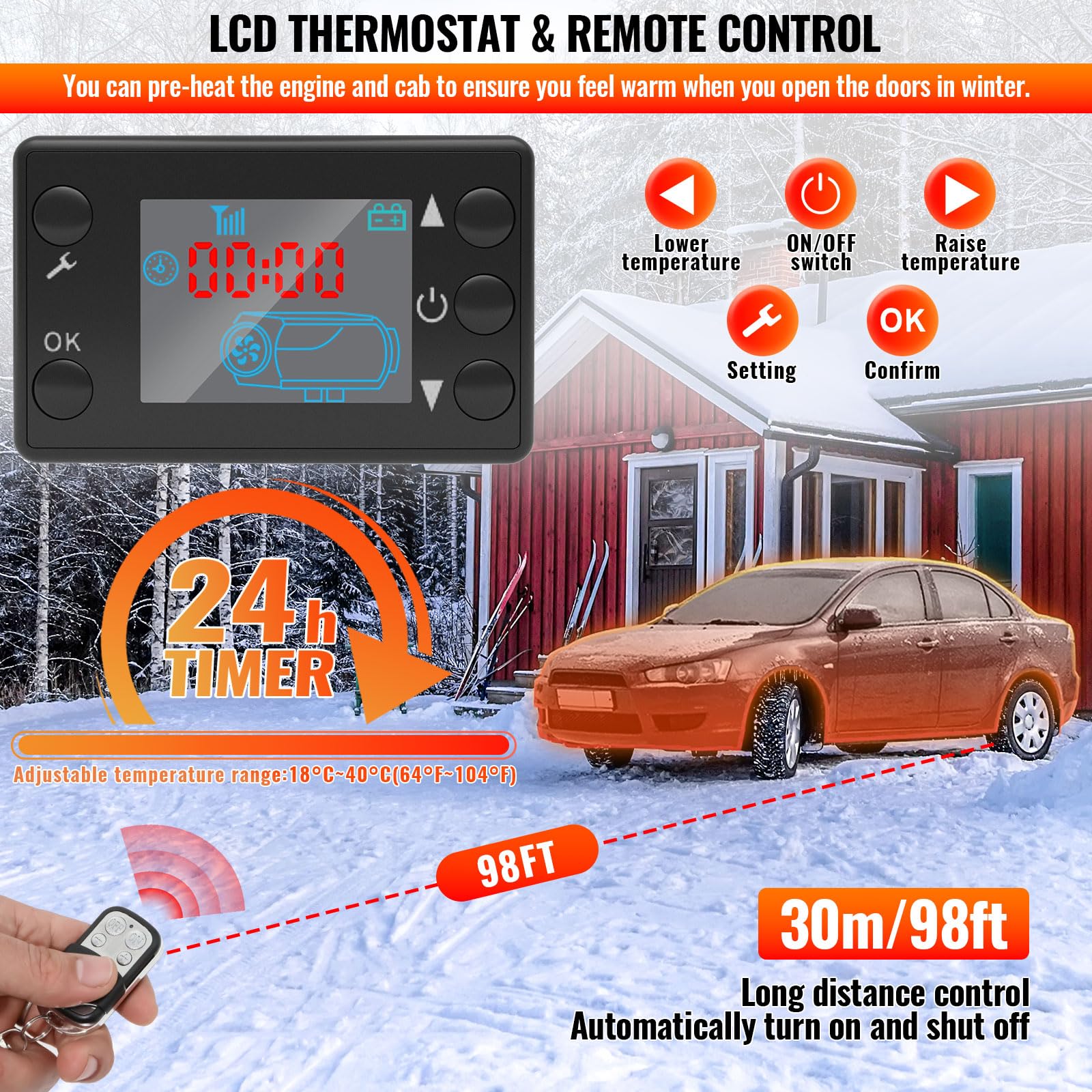 VELPAX Riscaldatore d'Aria Diesel all-in-One 8KW 12V riscaldatore d'Aria Diesel con silenziatore, LCD e Telecomando per Camper,Macchine,Camion,Barche,Autobus