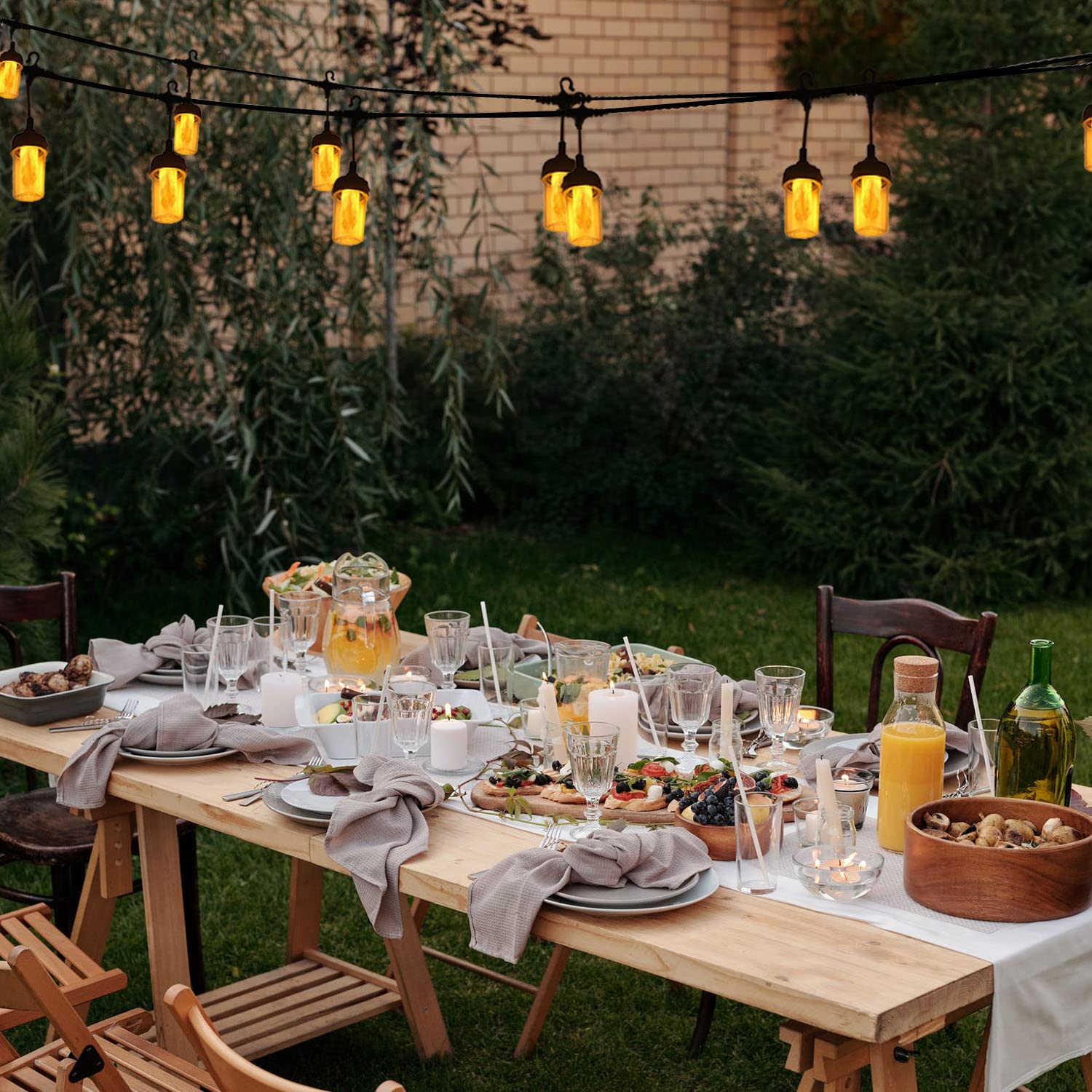Guirnalda de luces parpadeantes para decoración de Halloween al aire libre, LED de 23 pies para exterior, jardín enchufable, patio trasero conectable, 10 faroles y ganchos decorativos para cafetería