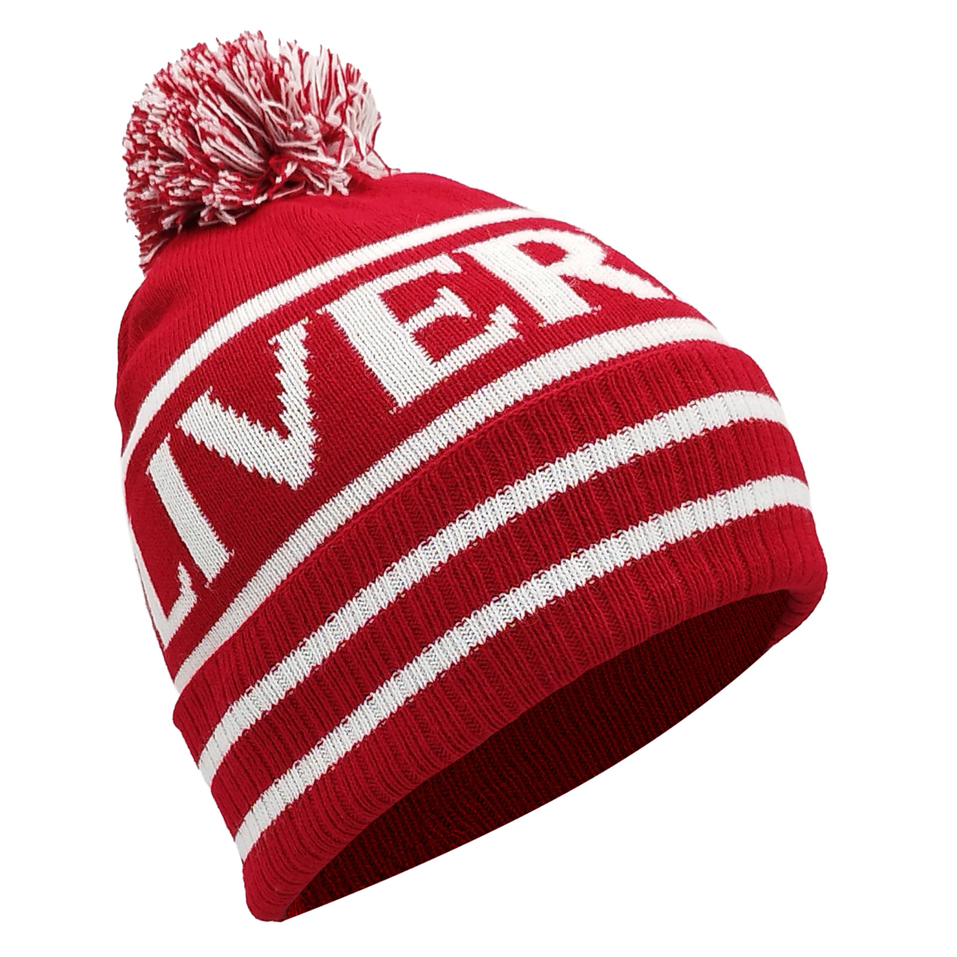 Partisan Unisex Grey Liverpool Bobble Hat Red & White - Ribbed Cuff Gift Souvenir