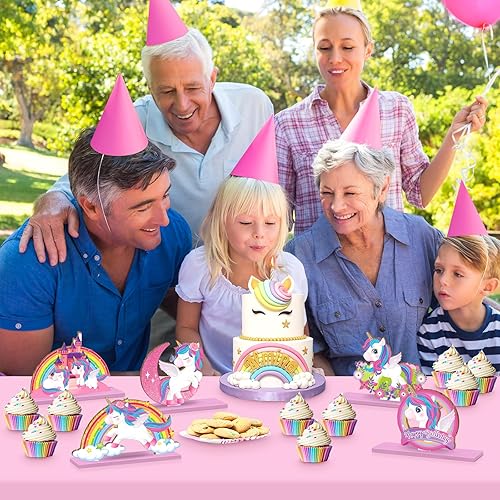 Miniatura 4 de 6 piezas de decoración de mesa de unicornio de madera para niñas y niños, baby shower, fiesta de cumpleaños, unicornio, arco iris, centro de mesa,