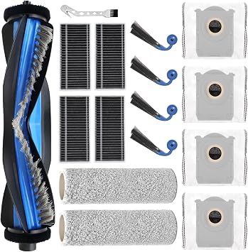 Accessories Ersatz for Ecovacs Deebot X9 Pro Omni / X9 OMNI / X9 Pro/X11 Pro Omni/T80S Omni Staubsauger Ersatzteil, 1 Hauptburste,2 Wischtuchrolle,4 Staubbeutel,4 Seitenbursten,4 Filter