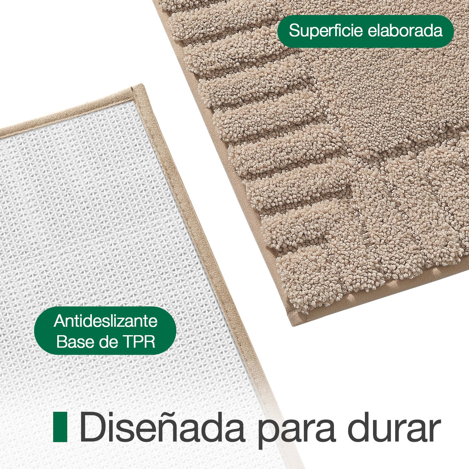 LUMI Alfombrilla de Baño Antideslizante con Base de Goma, Felpa Microfibra Extra Suave y Absorbente, Lavable a Máquina y Secado Rápido para Bañera, Ducha y Hotel, Beige, 60 x 90 cm