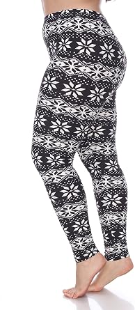 Plus One Size Fits Most Snowflake Printed Leggings PS210-187 Black/White