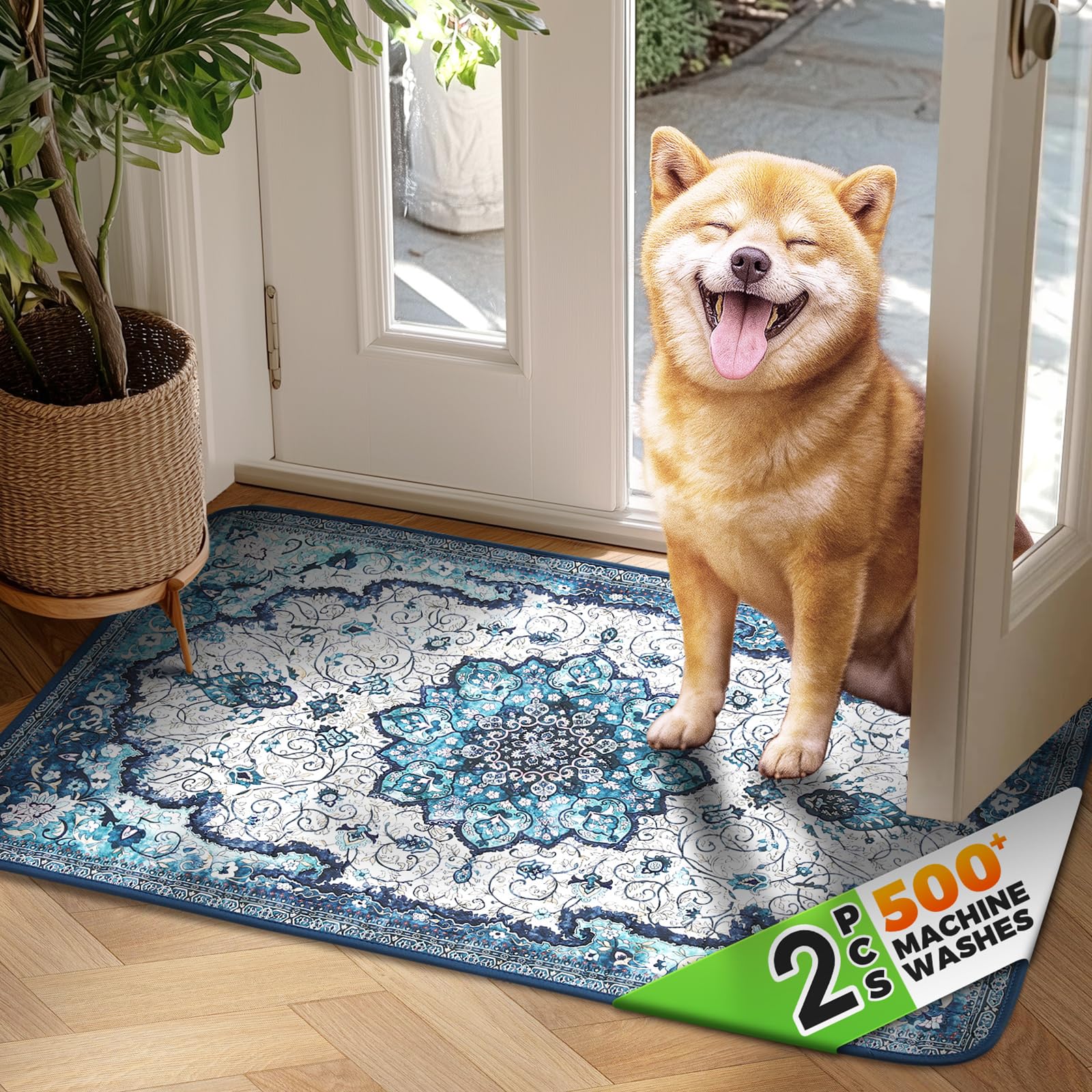 Tapis hygiénique réutilisable pour chiens Hompet turquoise lavable, lot de 2 en 48x76 cm