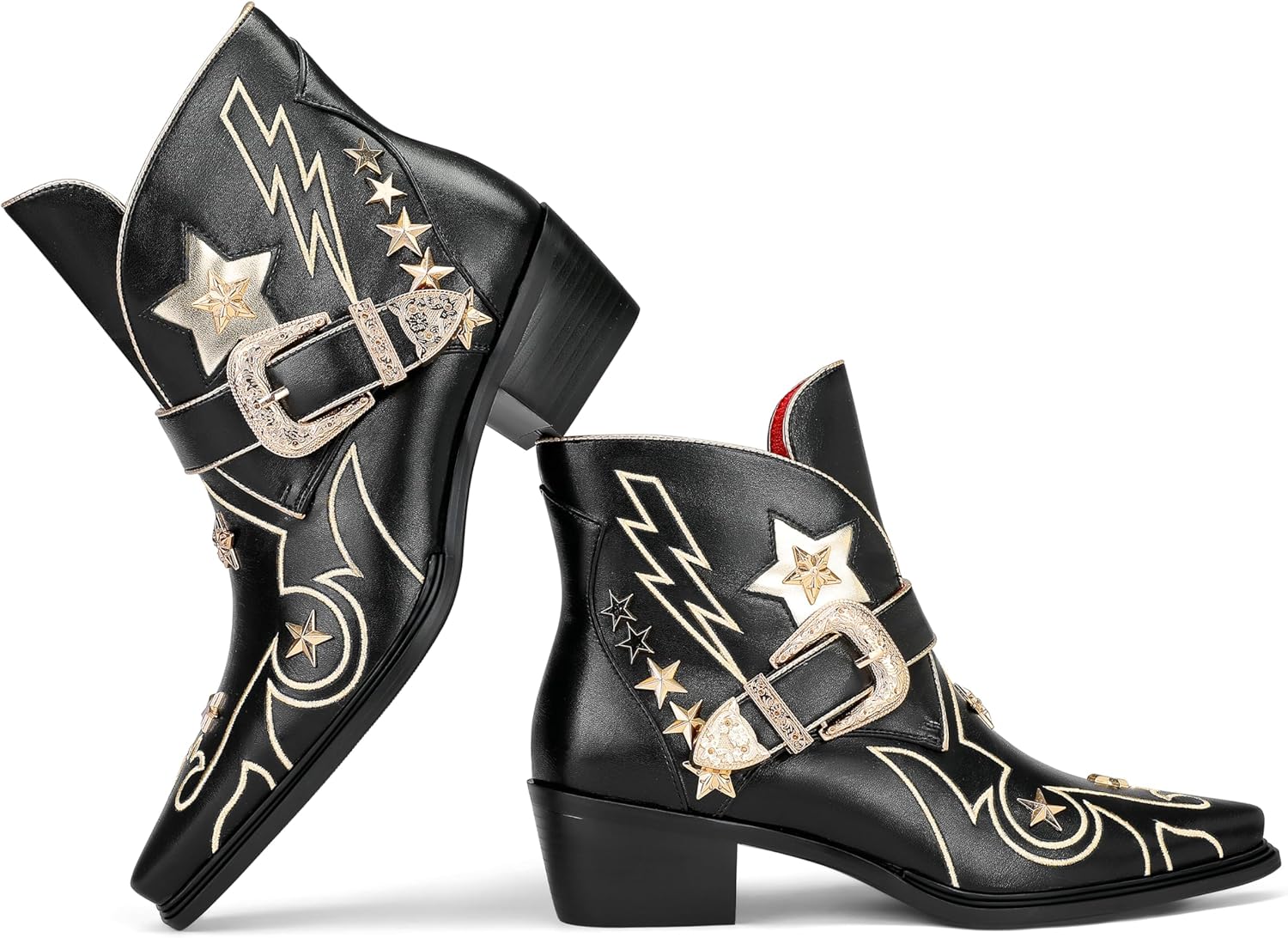 Women’s Western Ankle Boots Star Embroidered Cowgirl Boots Pointed Toe Low Heel with Metal Buckle for Festivals Concerts and Outdoor Adventures - Image 7