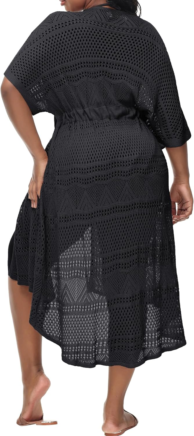 Hanna Nikole Women Plus Size Long Cover-ups for Swimwear Open Front Tie Beach Kimono Cardigan Flowy Beachwear - Image 5